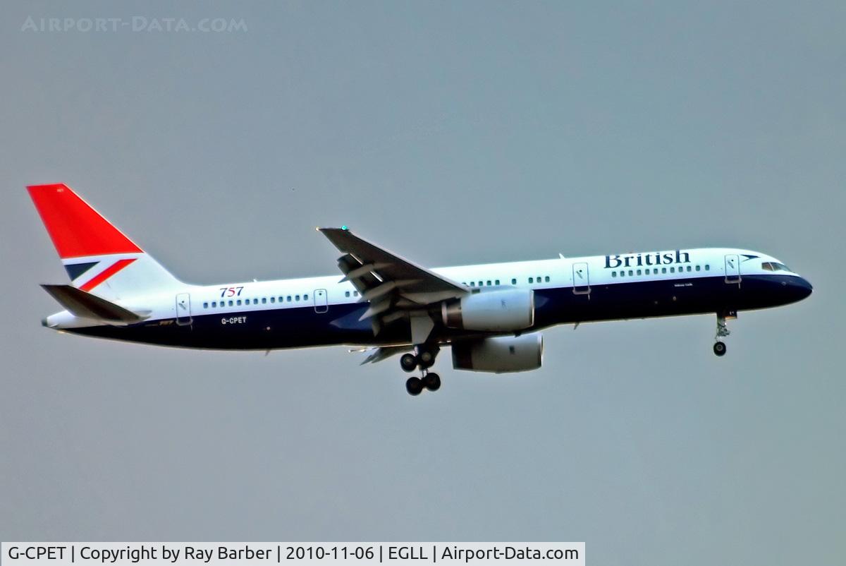 G-CPET, 1998 Boeing 757-236 C/N 29115, Boeing 757-236 [29115] (British Airways) Home~G 06/11/2010. On approach 27L.