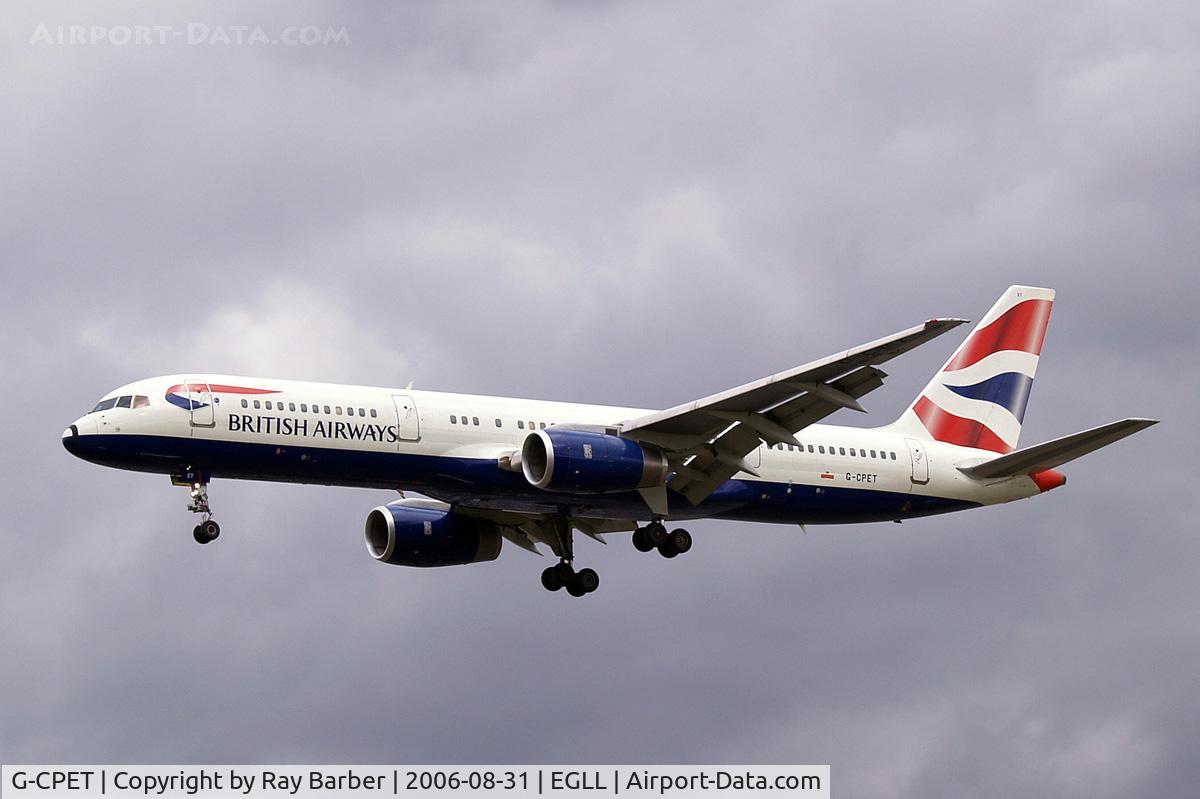 G-CPET, 1998 Boeing 757-236 C/N 29115, Boeing 757-236 [29115] (British Airways) Heathrow~G 31/08/2006. On finals 27L.