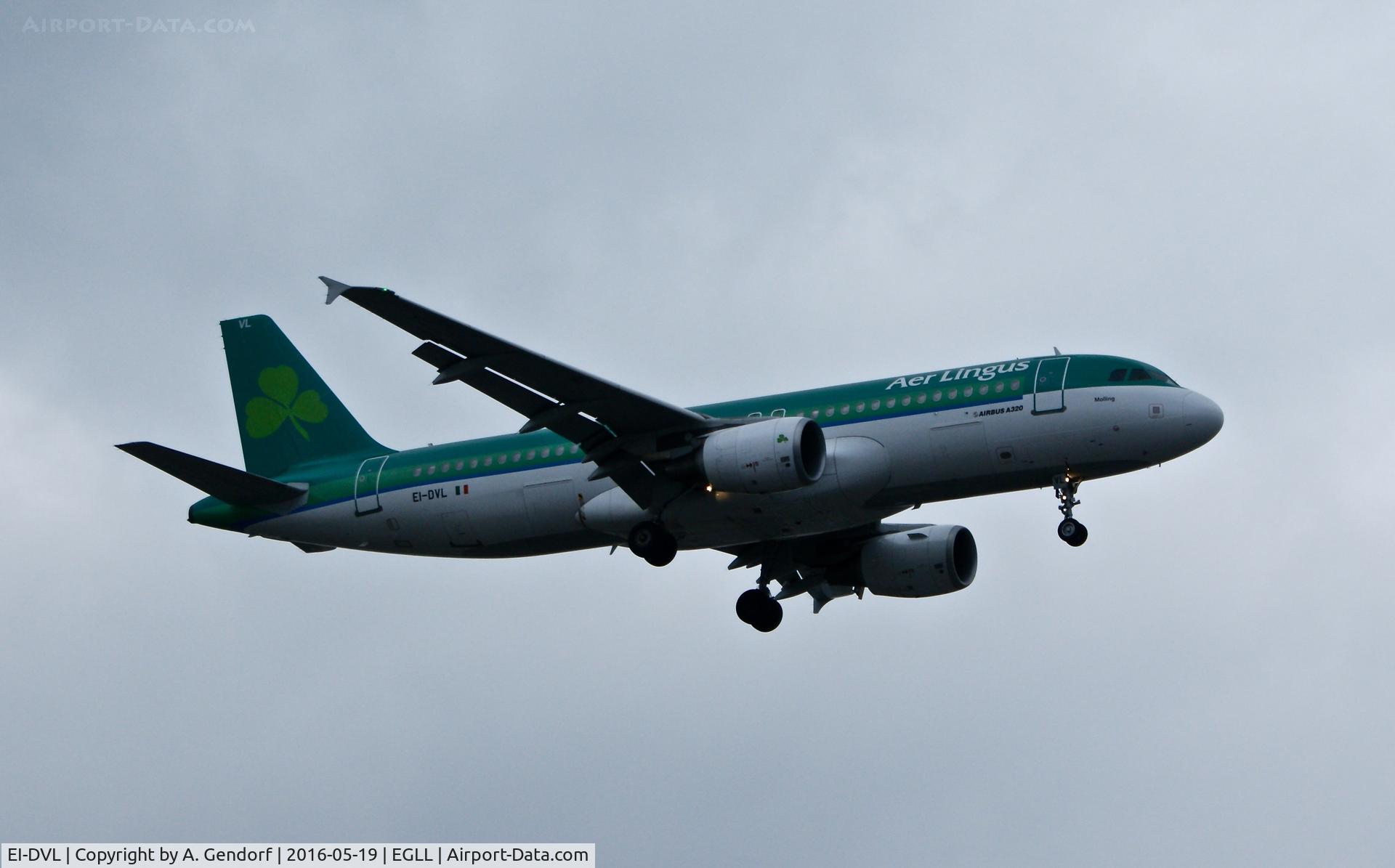 EI-DVL, 2011 Airbus A320-214 C/N 4678, Aer Lingus, is here approaching RWY 27R at London Heathrow(EGLL)