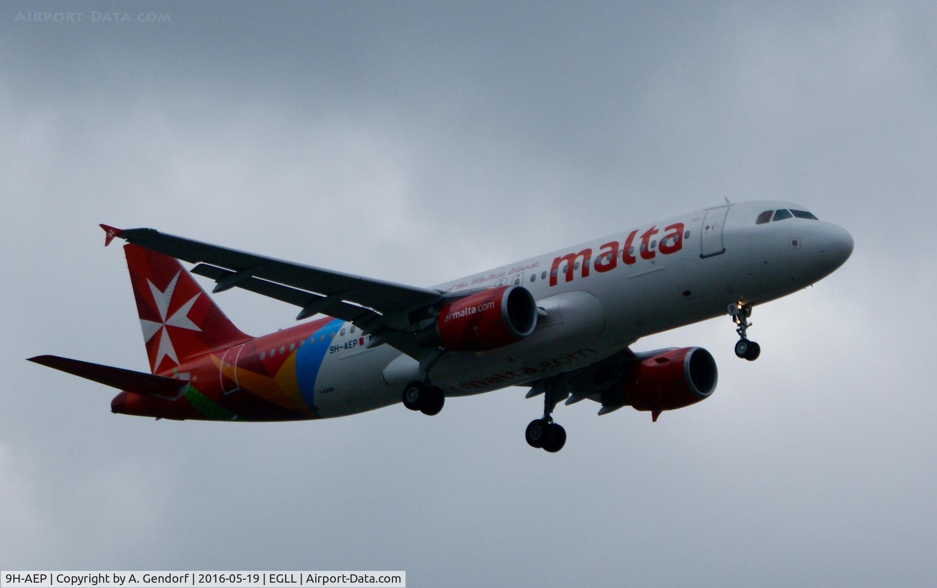 9H-AEP, 2007 Airbus A320-214 C/N 3056, Air Malta, is here landing at London Heathrow(EGLL)
