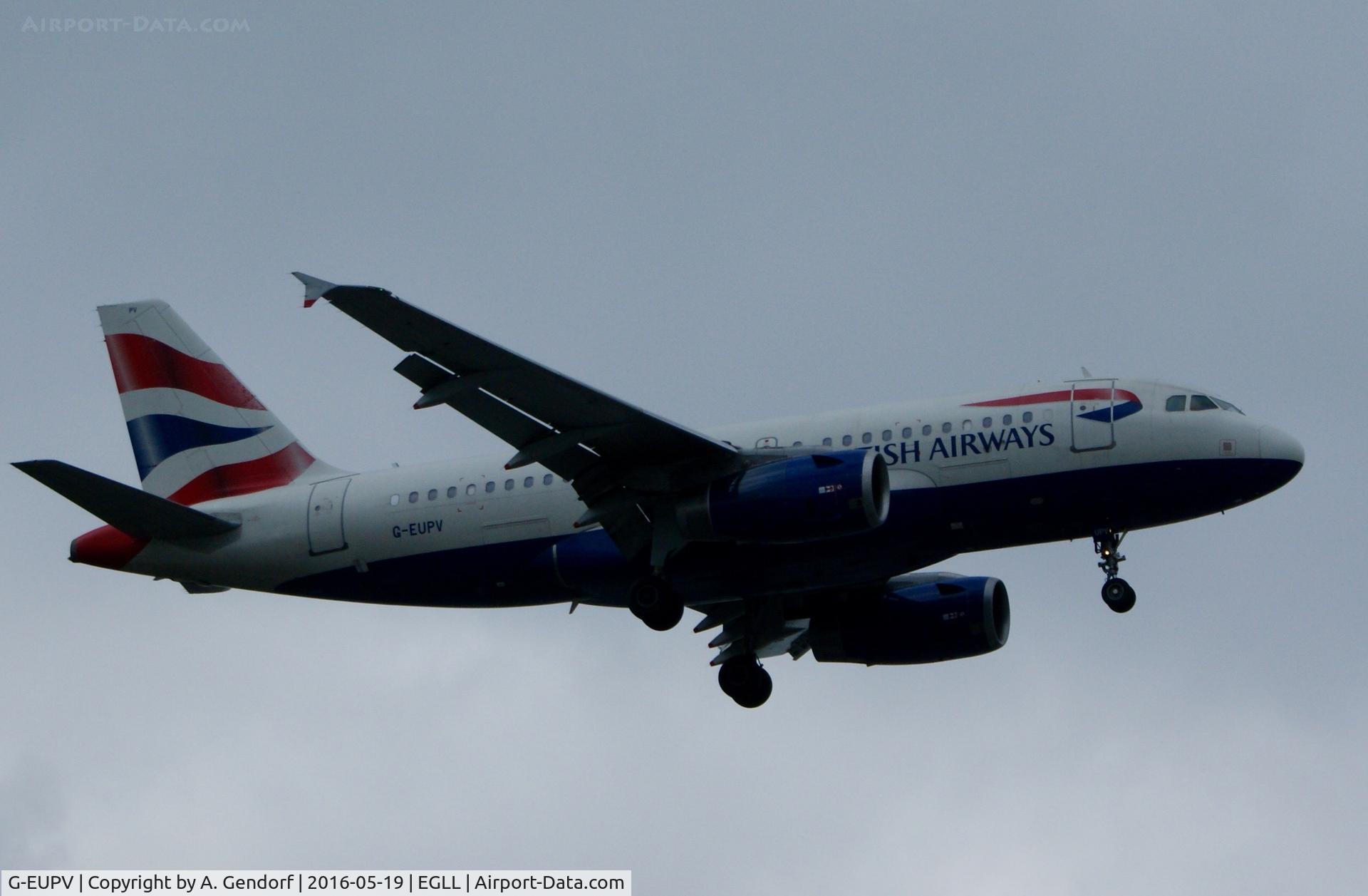 G-EUPV, 2001 Airbus A319-131 C/N 1423, British Airways, is here landing at London Heathrow(EGLL)