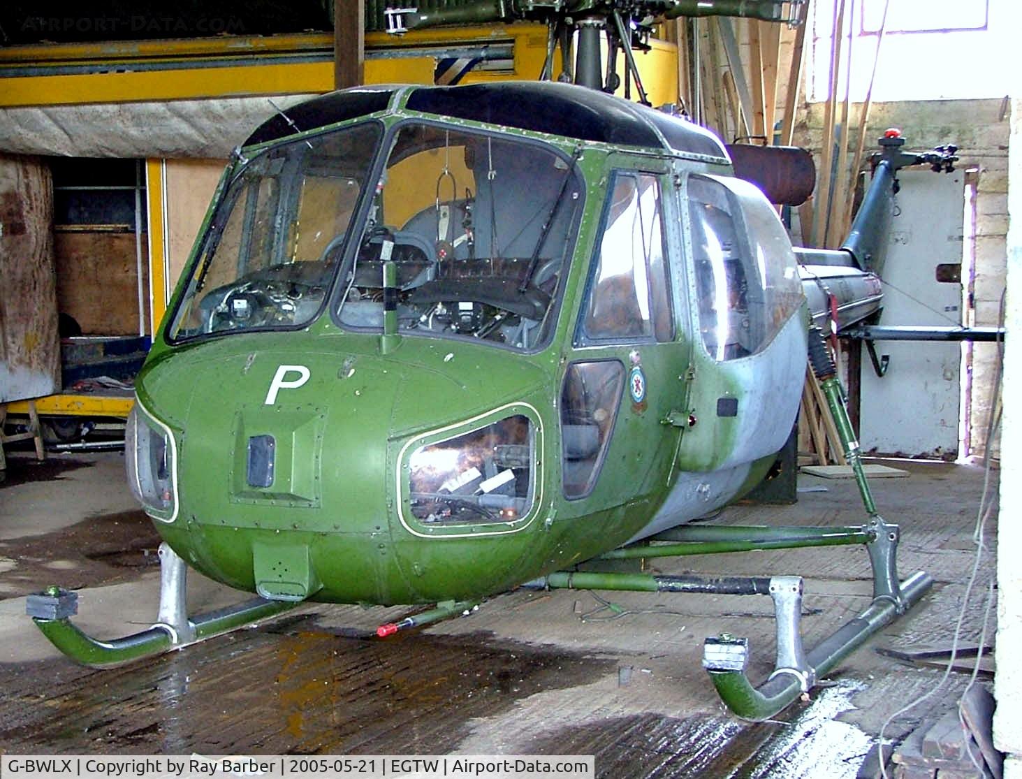 G-BWLX, 1963 Westland Scout AH.1 C/N F9709, Westland Scout AH.1 [F.9709] Oaksey Park~G 21/05/2005