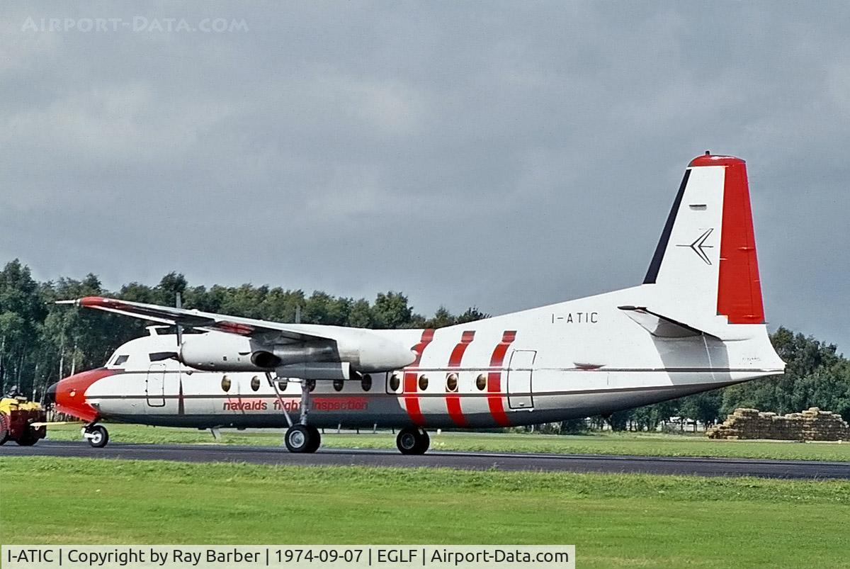 I-ATIC, 1968 Fokker F.27-600 Friendship C/N 10349, Fokker F-27-600 Friendship [10349] Farnborough~G 07/09/1974. From a slide.