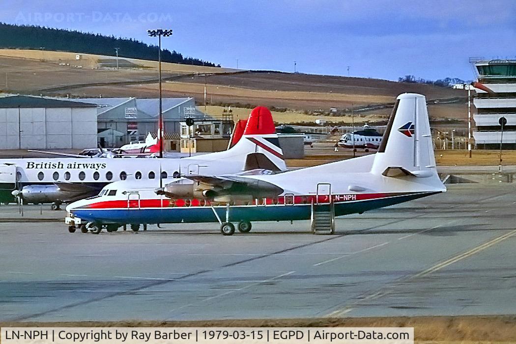 LN-NPH, 1961 Fokker F.27-300 Friendship C/N 10186, Fokker F-27-300 Friendship [10186] (BusyBee of Norway) Aberdeen-Dyce~G 15/03/1979. From a slide.