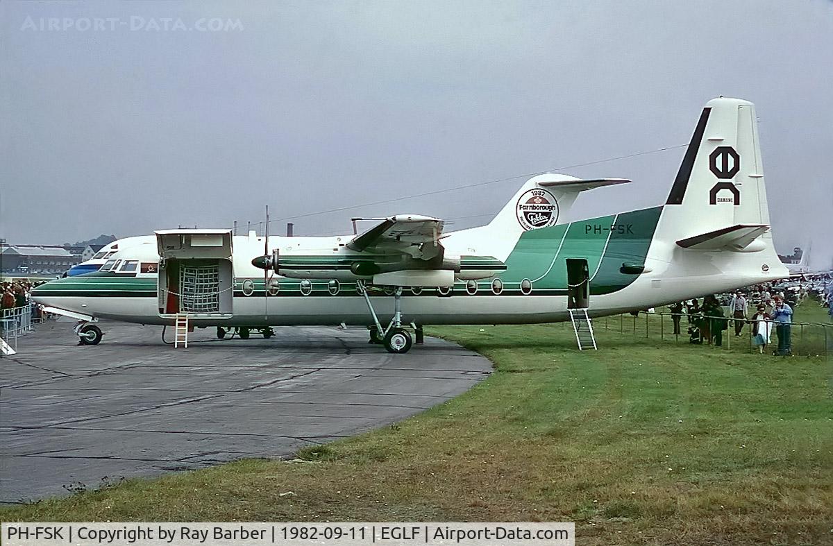 PH-FSK, 1980 Fokker F-27-500 Friendship C/N 10608, Fokker F-27-500 Friendship [10608] (Fokker) Farnborough~G 11/09/1982. From a slide.