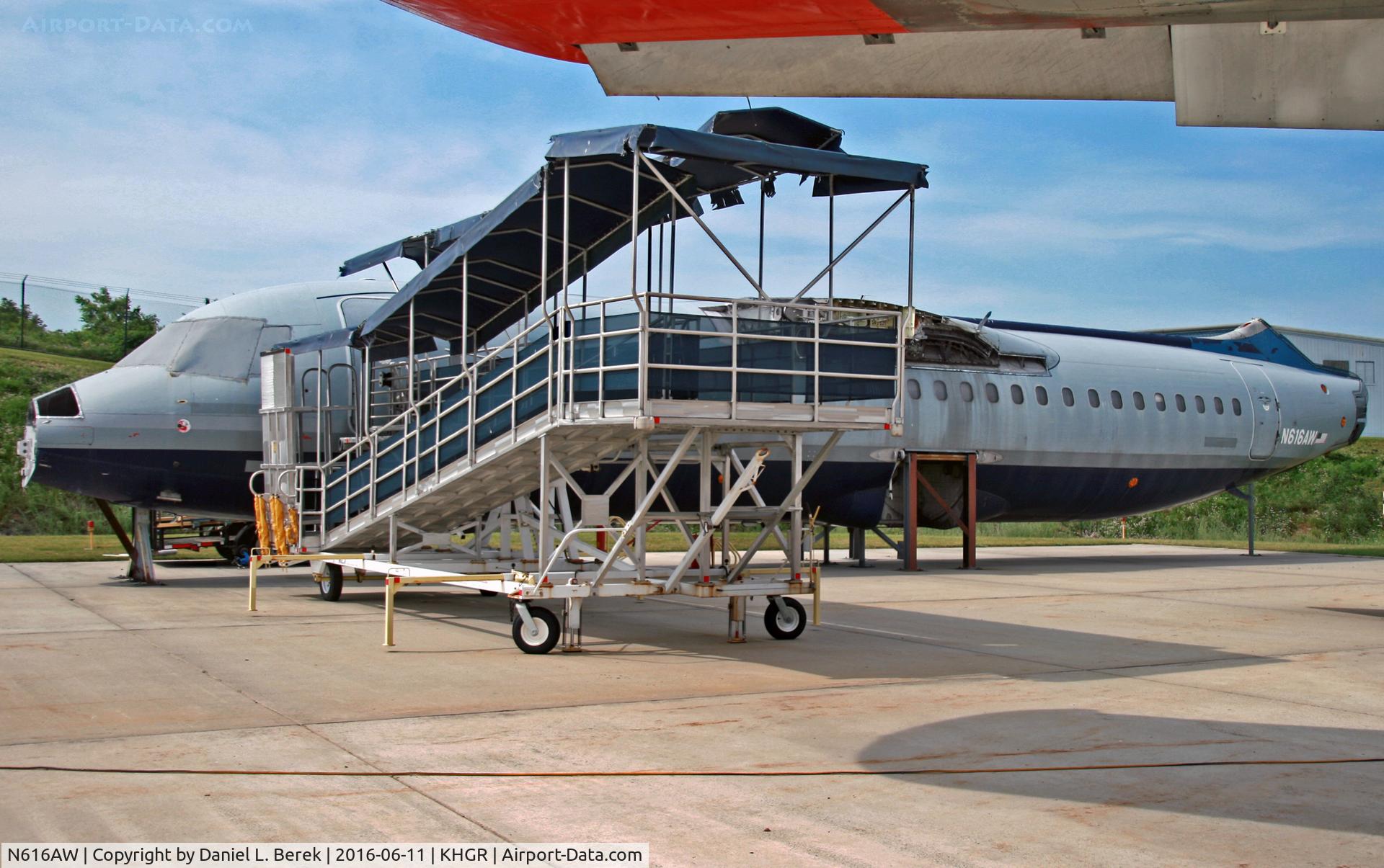 N616AW, 1989 British Aerospace BAe.146-300A C/N E3145, Wings clipped and bereft of engines and control surfaces, this BAe-146 will spend the rest of its life in its new career as a cabin trainer.