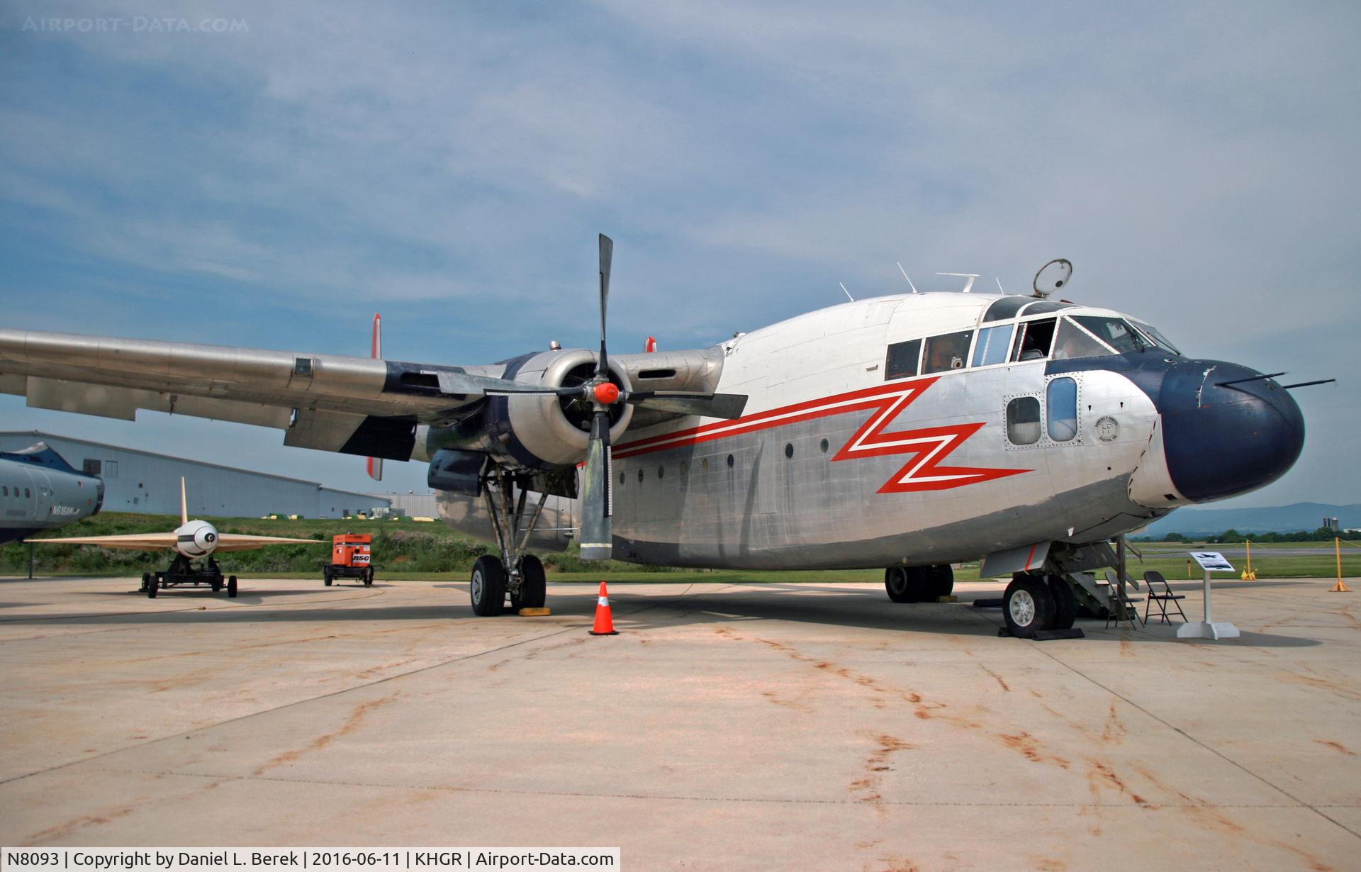 N8093, 1953 Fairchild C-119G Flying Boxcar C/N 10776, The slick red and white lightning bolt betrays the former service of this 1953 Flying Boxcar with the Royal Canadian Air Force, under whom it was registered 22111.