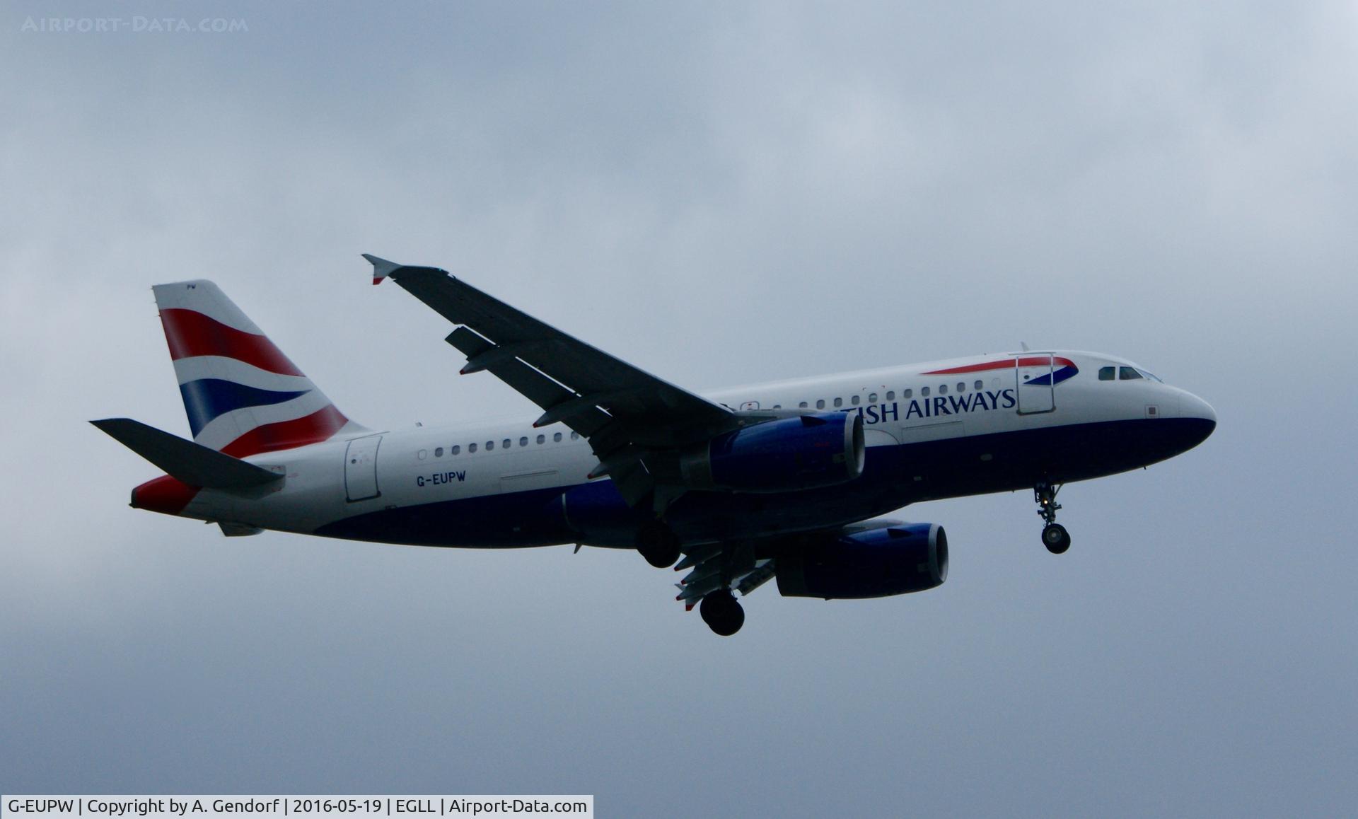 G-EUPW, 2001 Airbus A319-131 C/N 1440, British Airways, is here approaching RWY 27R at London Heathrow(EGLL)