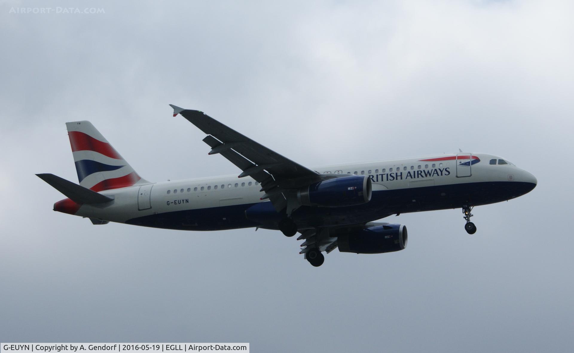 G-EUYN, 2011 Airbus A320-232 C/N 4975, British Airways, is here landing at London Heathrow(EGLL)