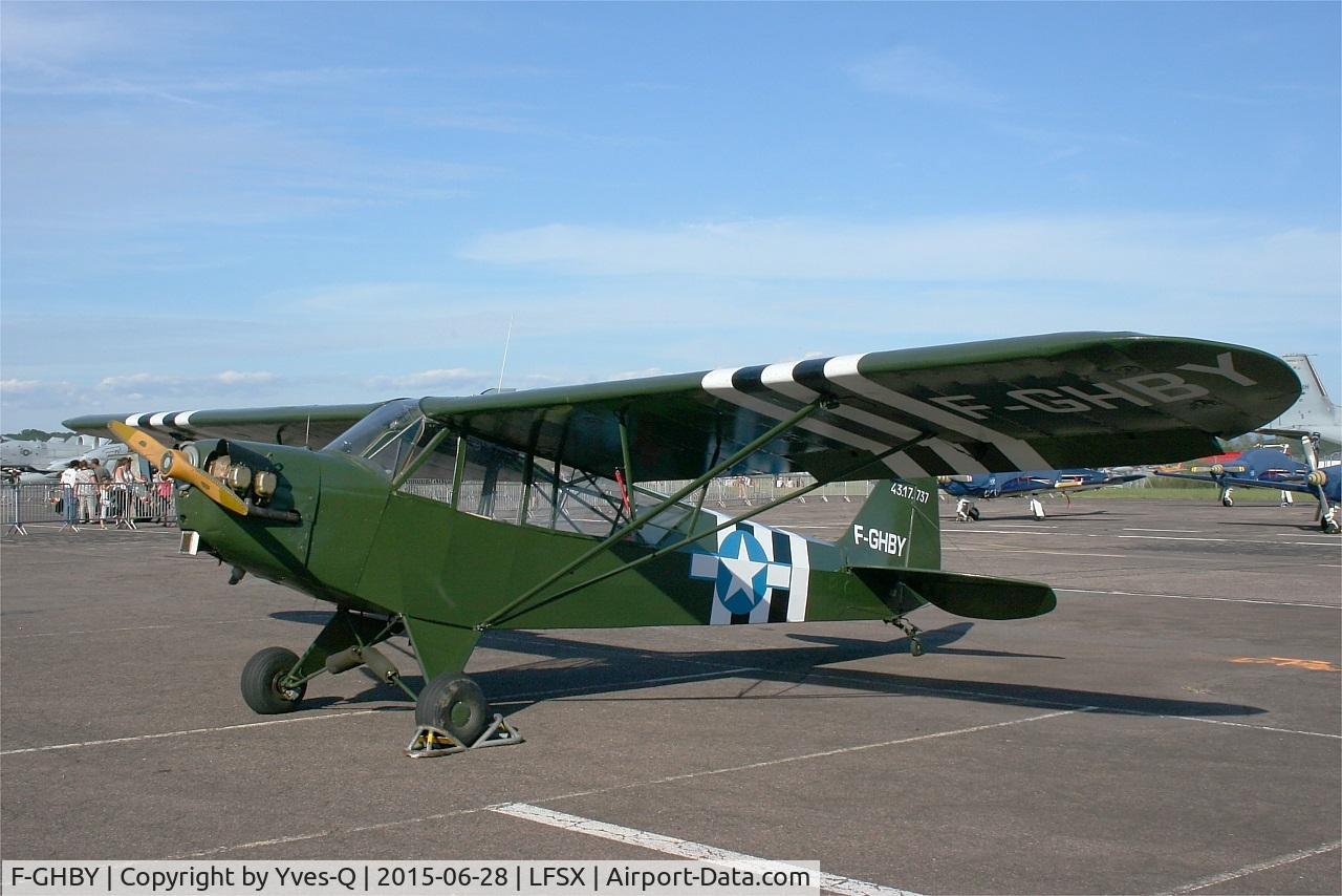 F-GHBY, 1943 Piper L-4A Grasshopper C/N 43-17737, Piper J3C-65 Cub, Static display, Luxeuil-St Sauveur Air Base 116(LFSX) Open day 2015