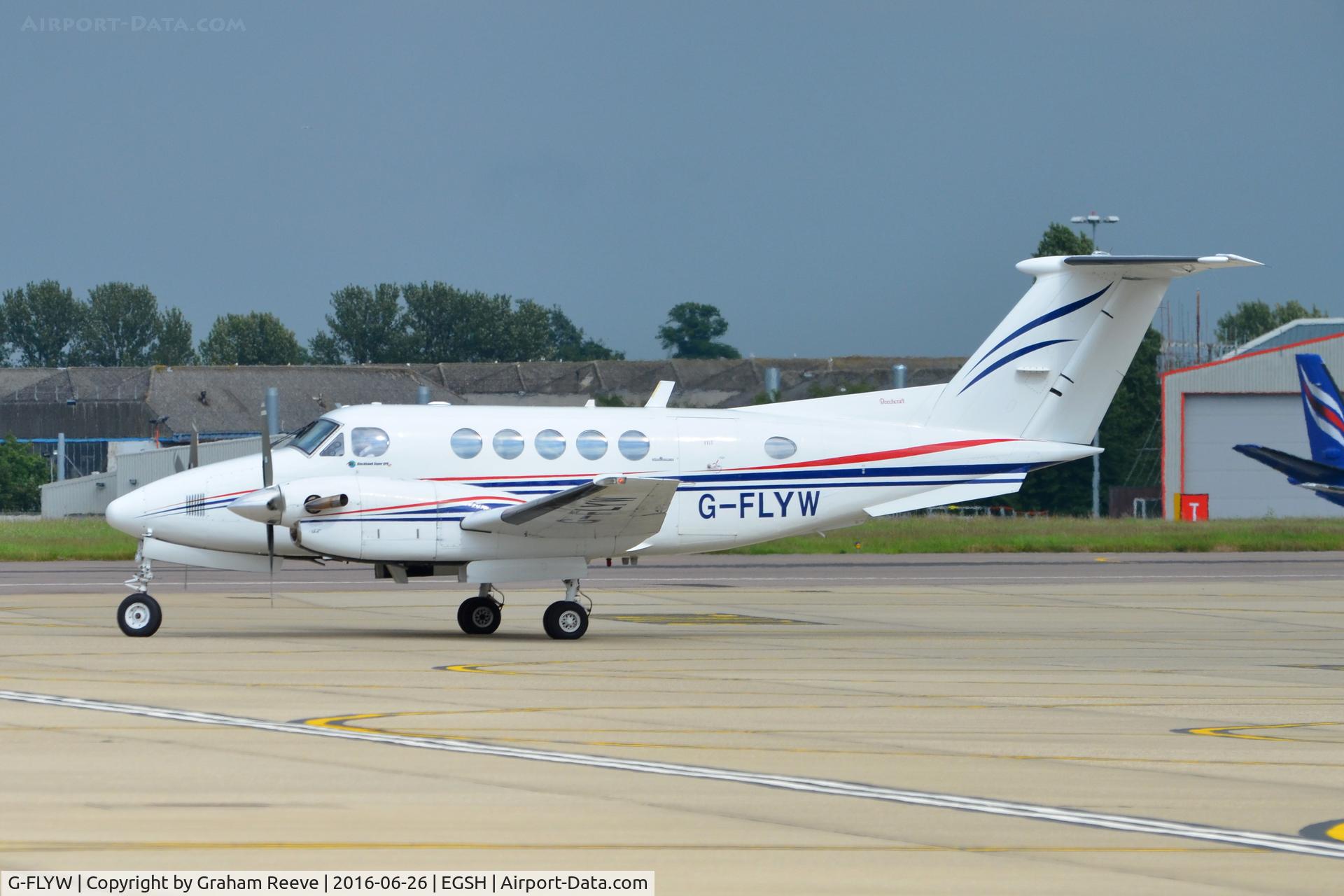 G-FLYW, 1977 Beech 200 Super King Air C/N BB-209, About to depart from Norwich.