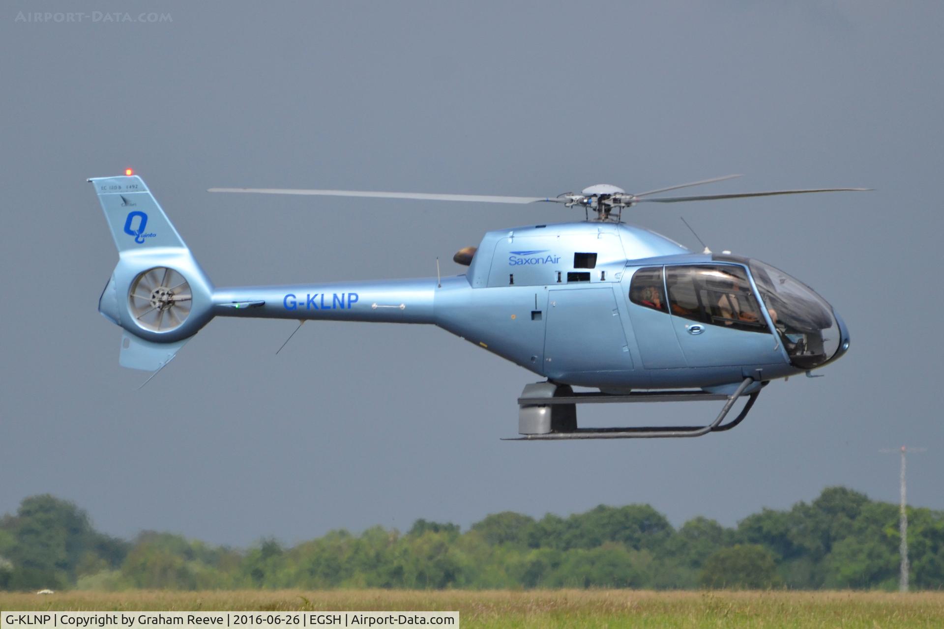 G-KLNP, 2007 Eurocopter EC-120B Colibri C/N 1492, Flying with a new logo on the tail.