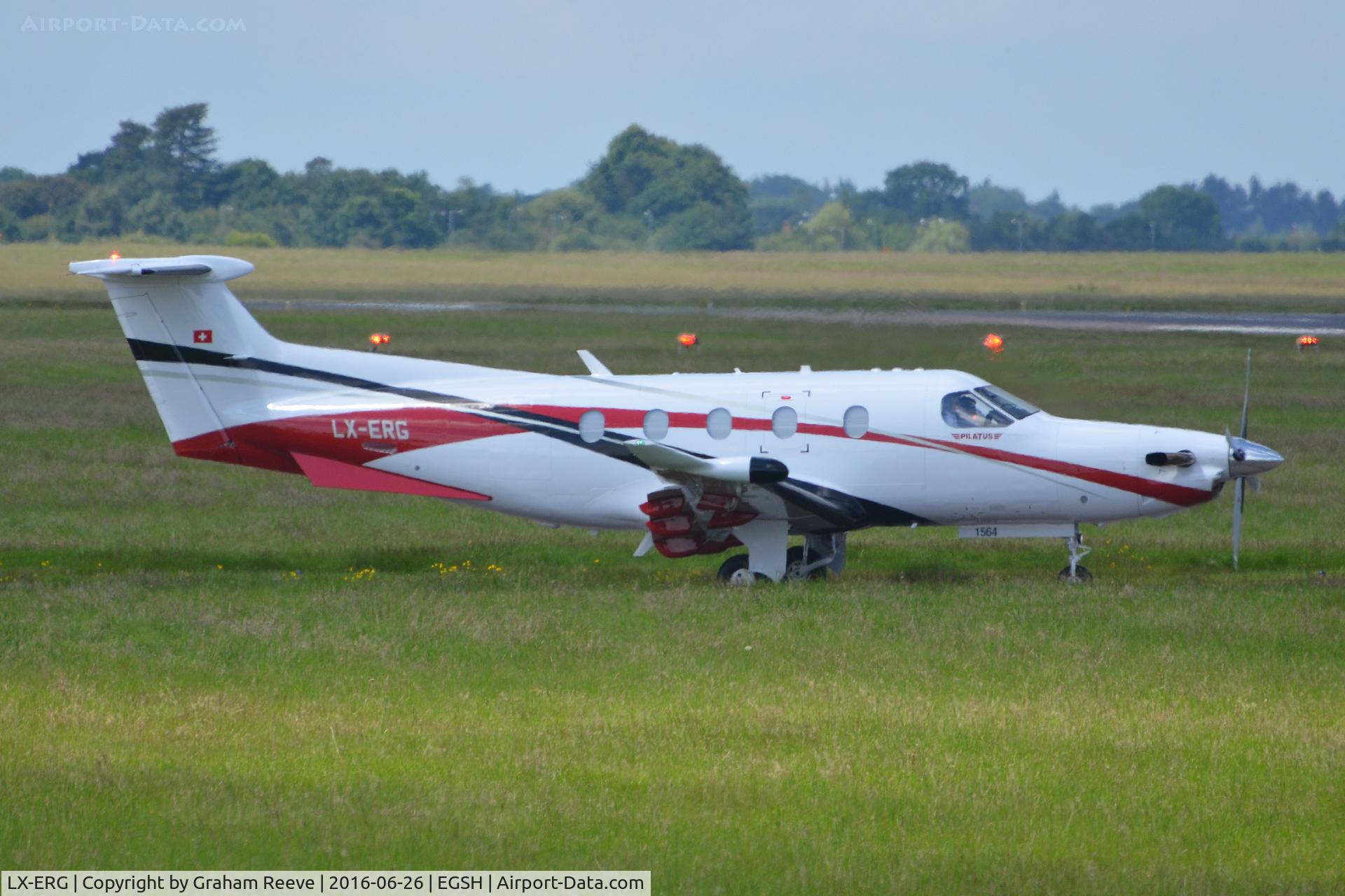 LX-ERG, 2015 Pilatus PC-12/47E C/N 1564, About to depart from Norwich.