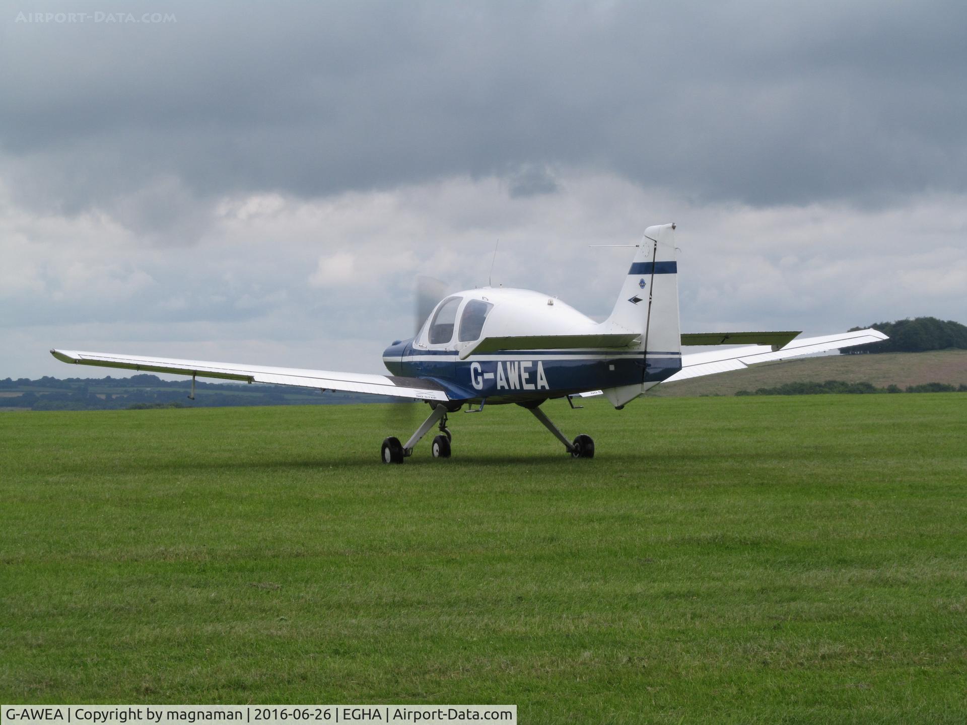 G-AWEA, 1968 Beagle B-121 Pup Series 1 (Pup 100) C/N B121-012, parked at Compton abbas for lunch