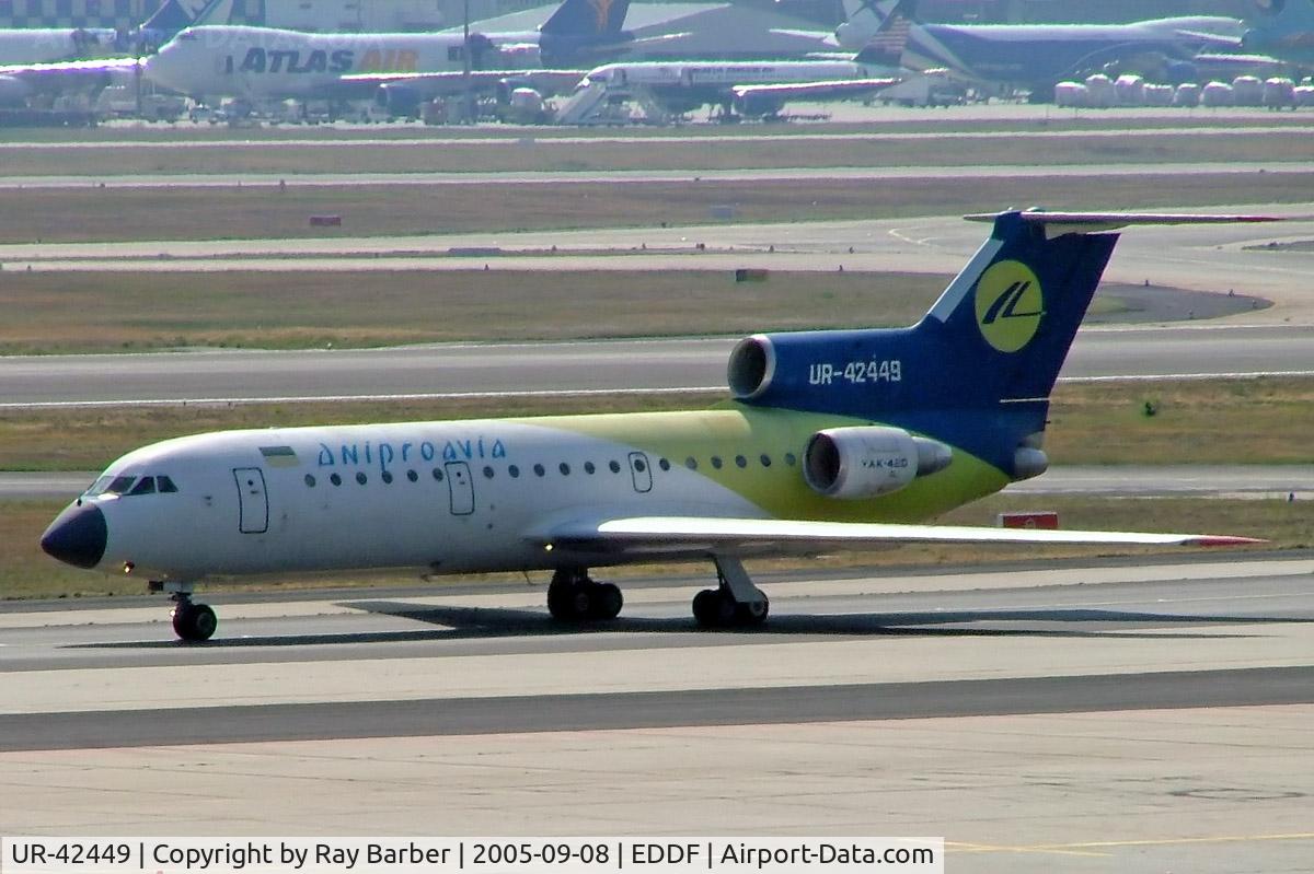 UR-42449, 1994 Yakovlev Yak-42D C/N 1401018, Yakovlev Yak-42D [4520421401018] (Dniproavia) Frankfurt~D 08/09/2005