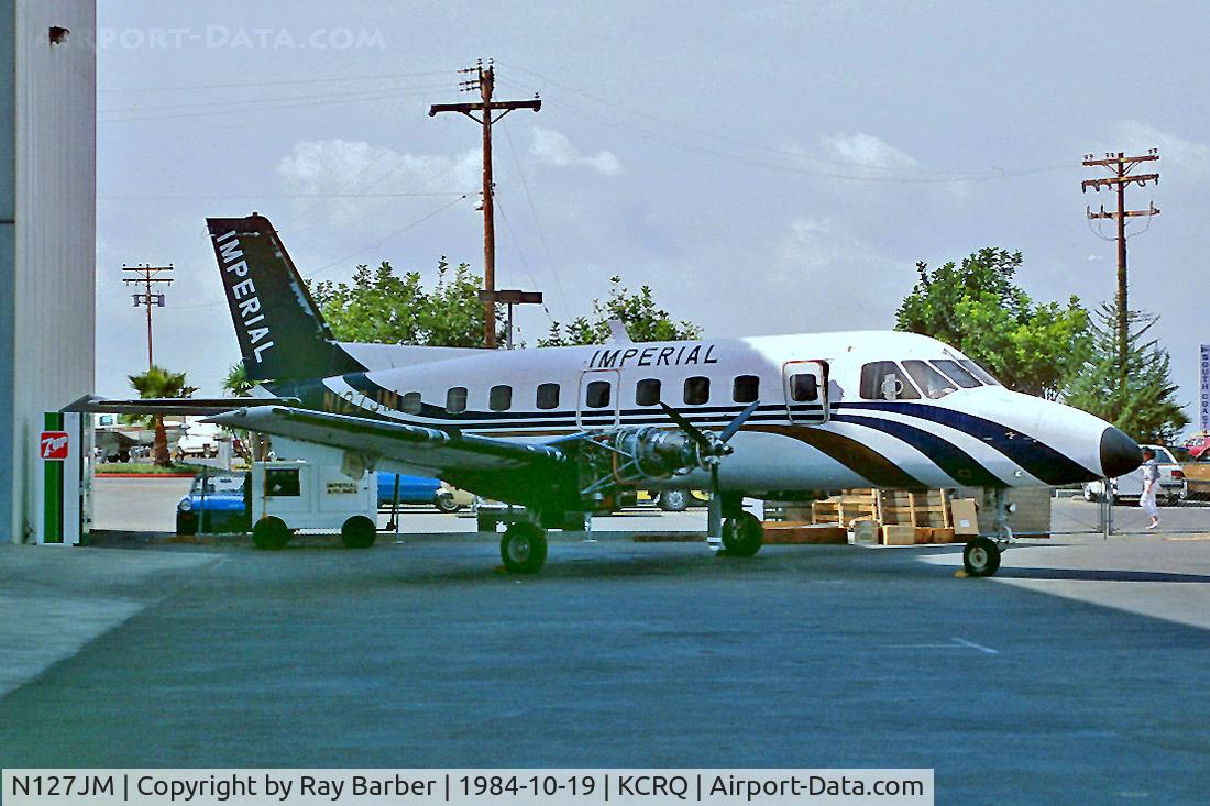 N127JM, 1979 Embraer EMB-110P1 Bandeirante C/N 110.218, Embraer Emb-110P1 Bandeirante [110218] (Imperial) Carlsbad-McClellan Palomar~N 19/10/1984. From a slide.