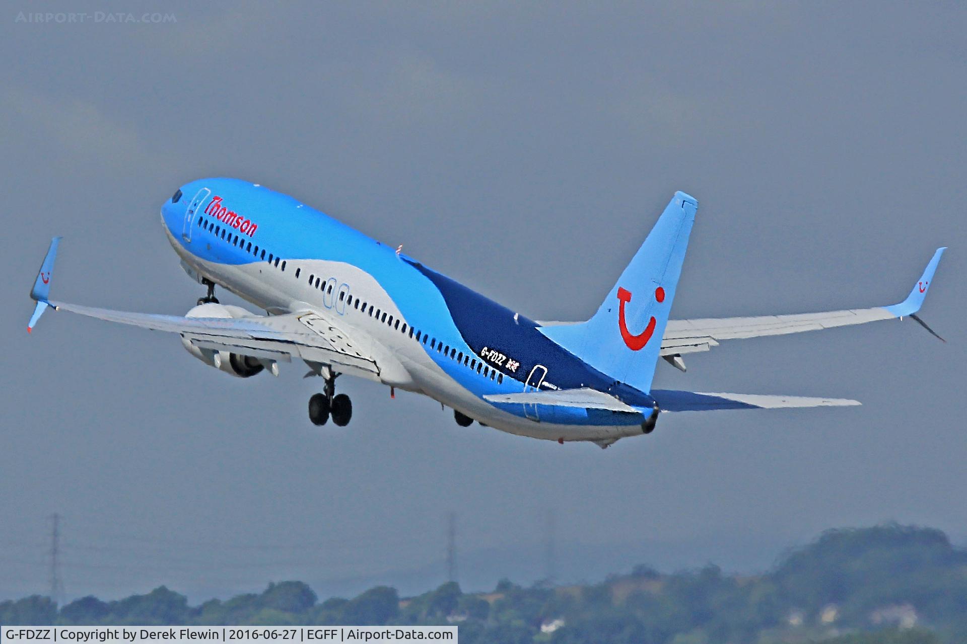 G-FDZZ, 2011 Boeing 737-8K5 C/N 37262, 737-8K5, Thomson Airways, callsign Thomson 47P, previously G-FDZZ, C-FHZZ, seen departing runway 30 en-route to Bourgas Bulgaria.