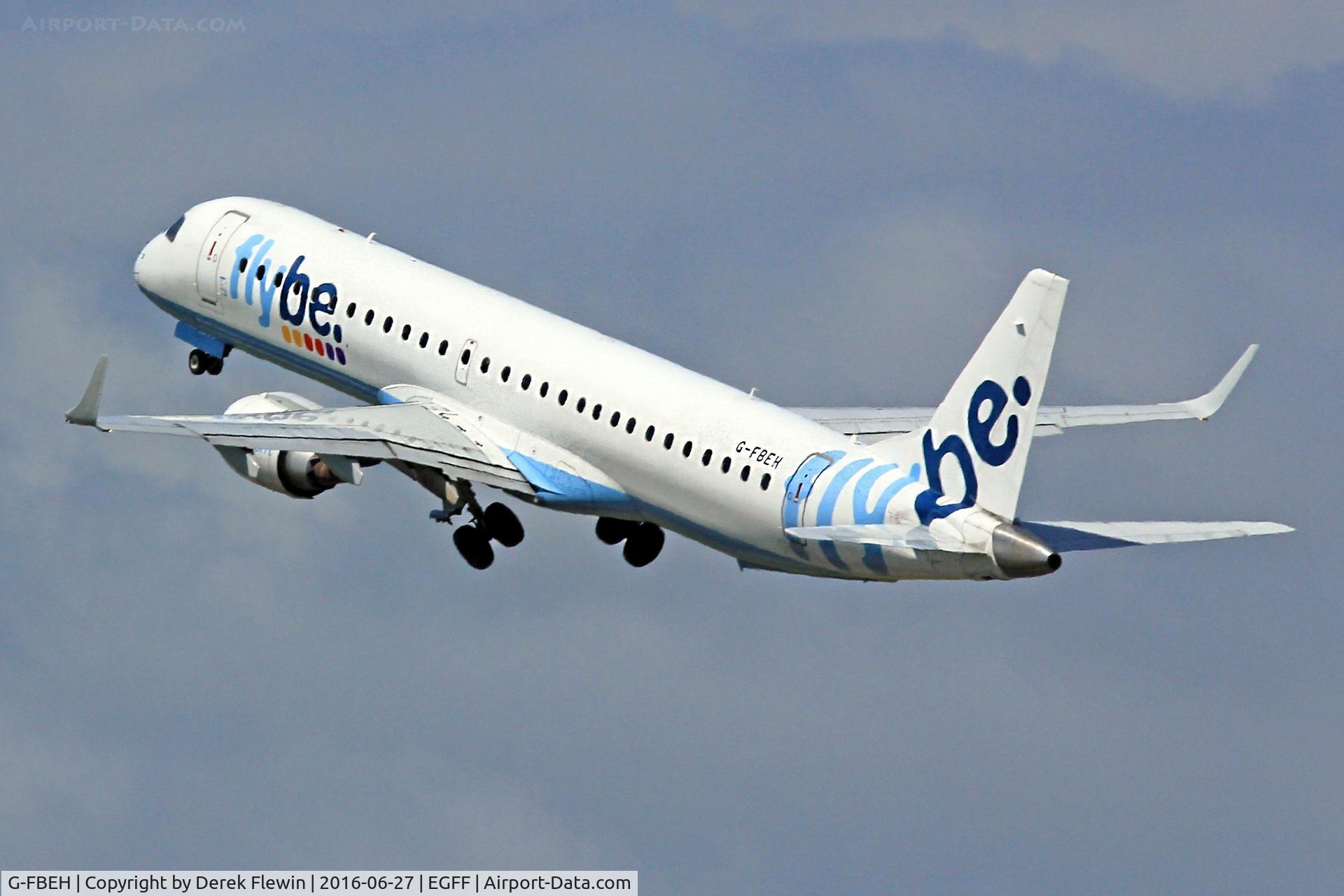G-FBEH, 2007 Embraer 195LR (ERJ-190-200LR) C/N 19000128, ERJ-190-200LR 195LR, flybe, call sign Jersey 3HF, previously PT-SQX, seen departing runway 30 en-route to Munich.