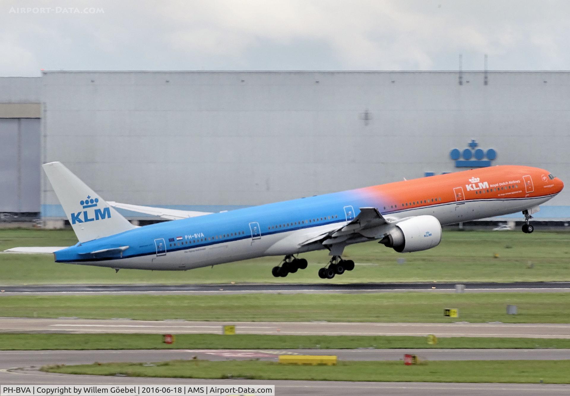 PH-BVA, 2008 Boeing 777-306/ER C/N 35671, Take off from Schiphol Airport in New Colours