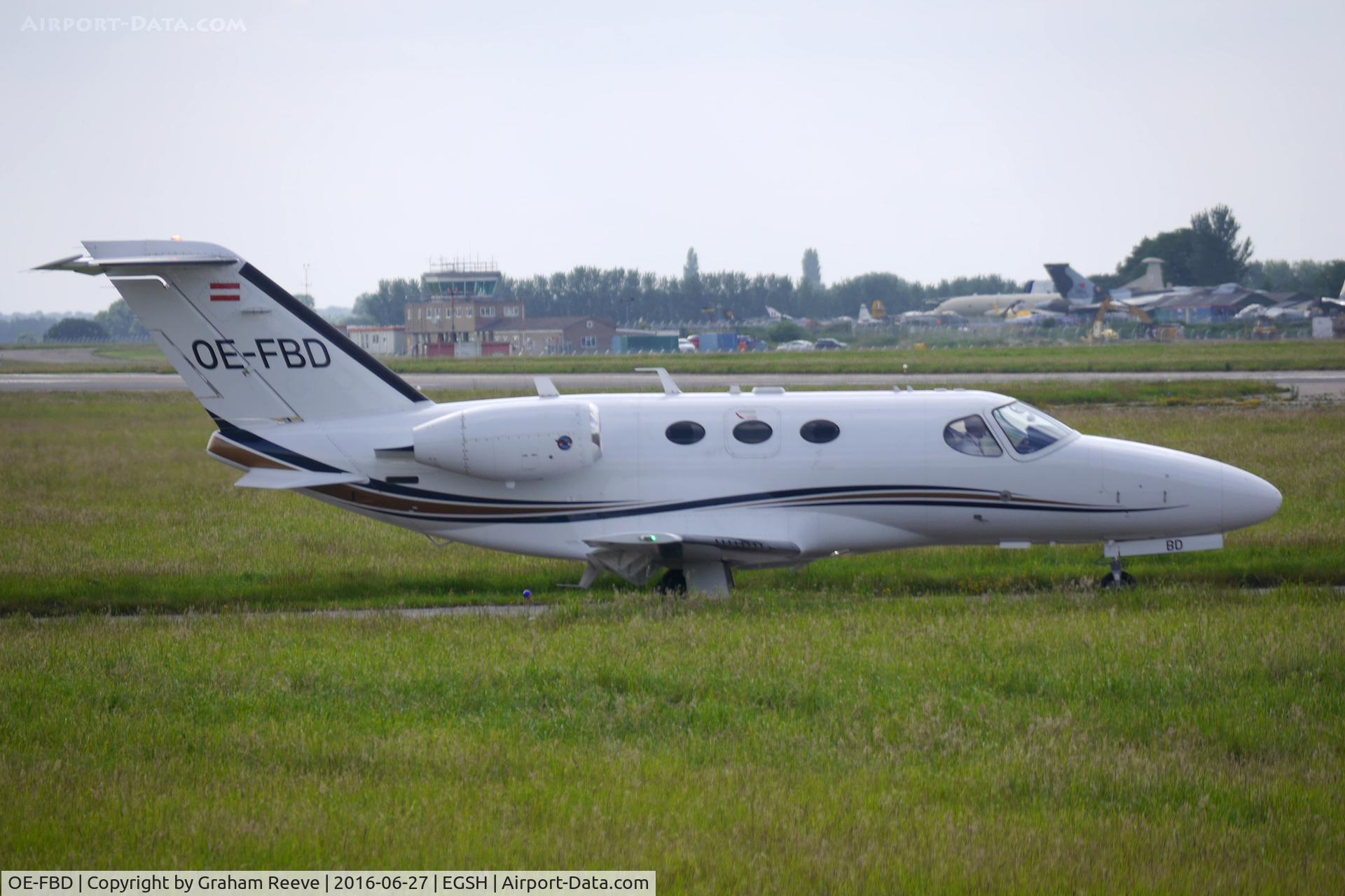 OE-FBD, 2010 Cessna 510 Citation Mustang Citation Mustang C/N 510-0303, About to depart from Norwich.