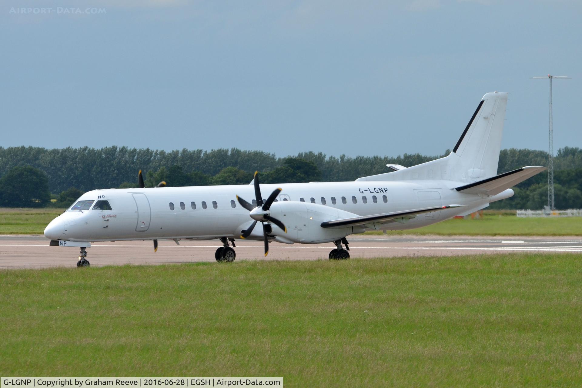 G-LGNP, 1995 Saab 2000 C/N 2000-018, Just landed at Norwich.