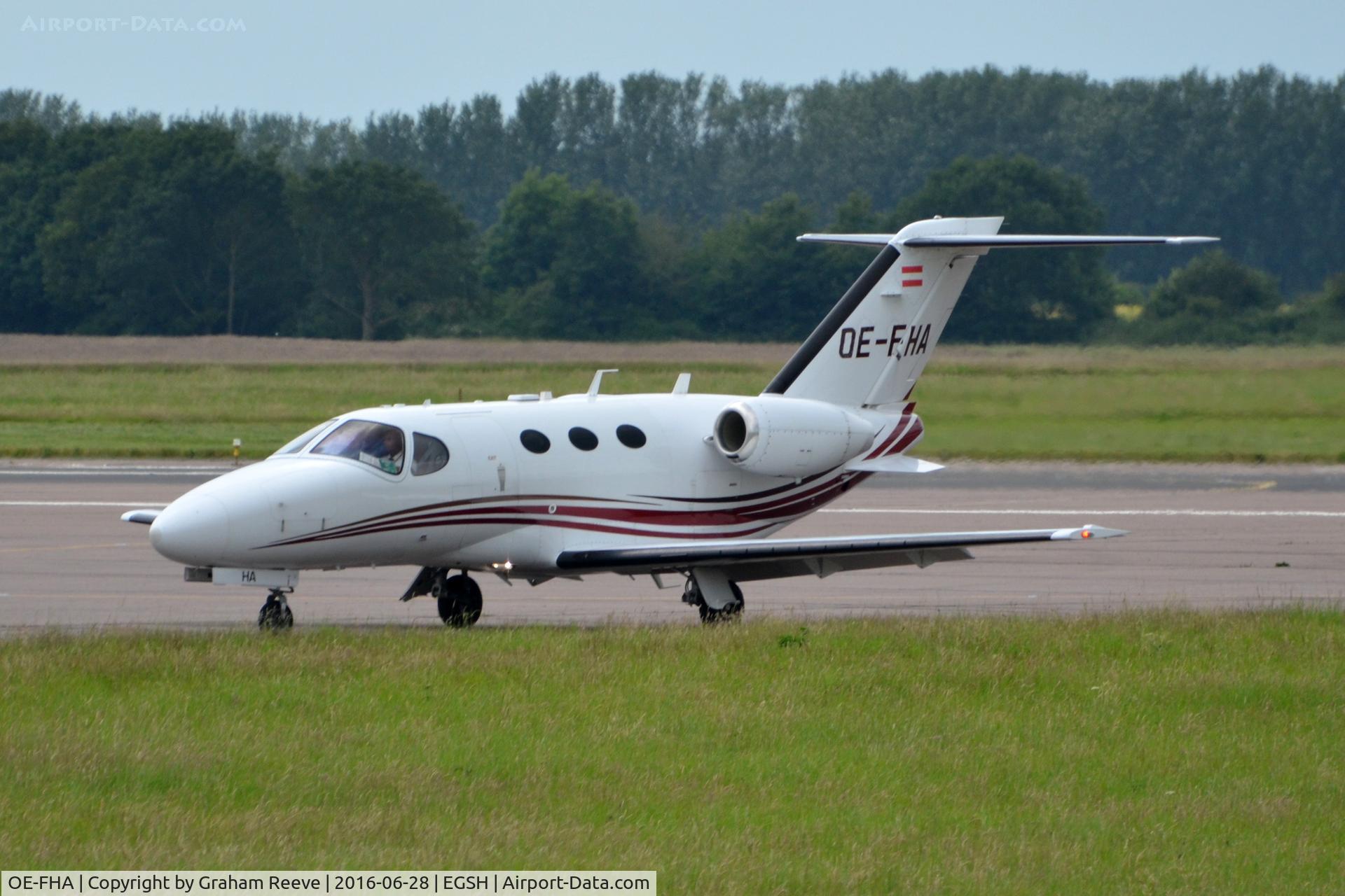 OE-FHA, 2008 Cessna 510 Citation Mustang Citation Mustang C/N 510-0081, Just landed at Norwich.
