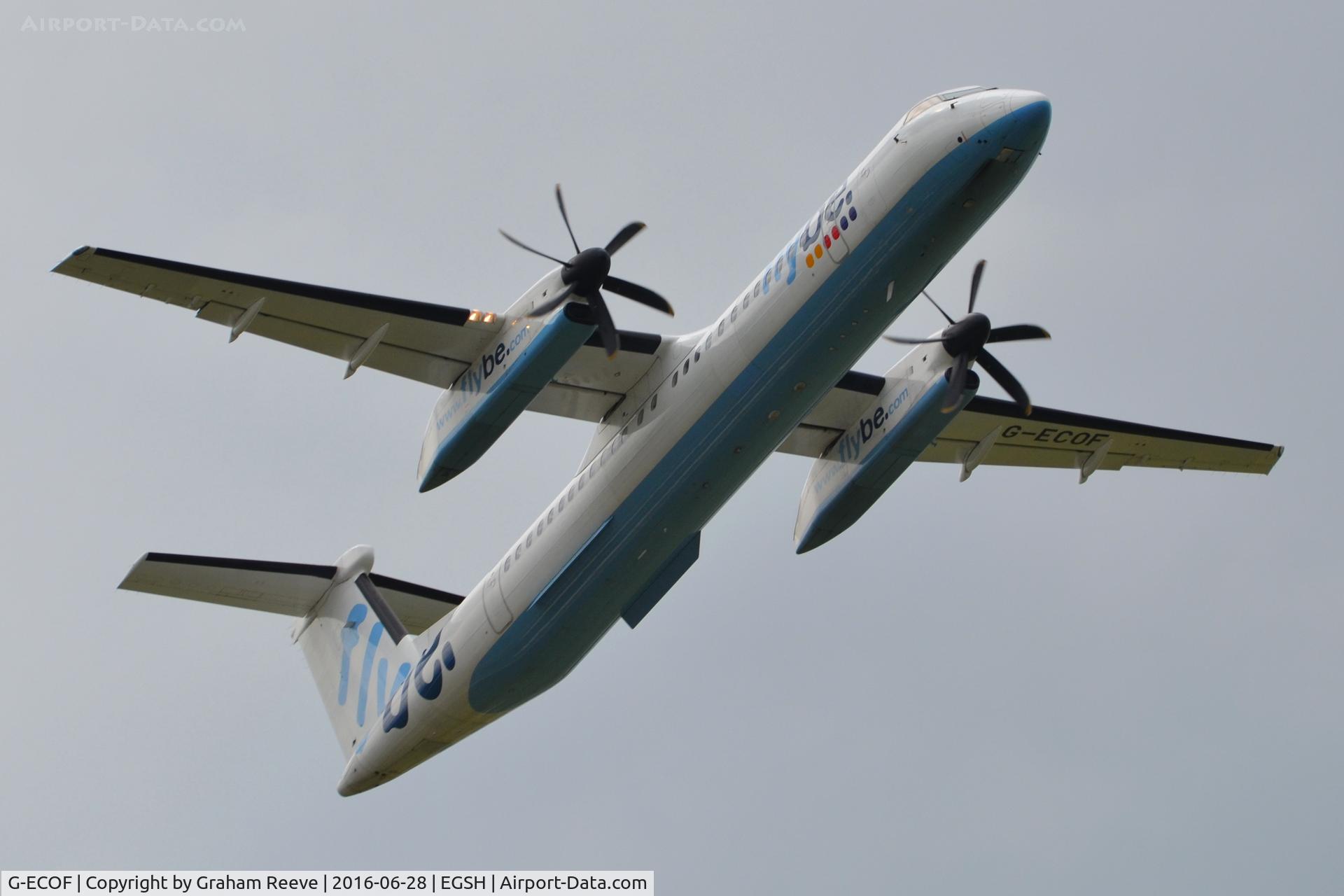G-ECOF, 2008 De Havilland Canada DHC-8-402Q Dash 8 C/N 4216, Departing from Norwich.