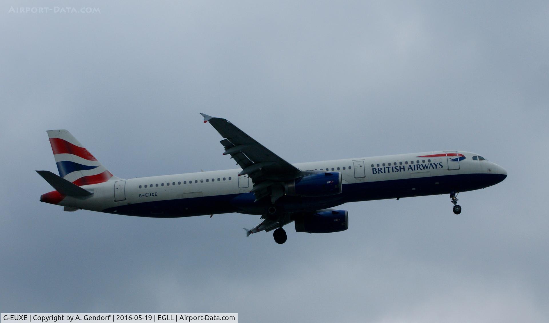 G-EUXE, 2004 Airbus A321-231 C/N 2323, British Airways, is here on short finals RWY 27R at London Heathrow(EGLL)