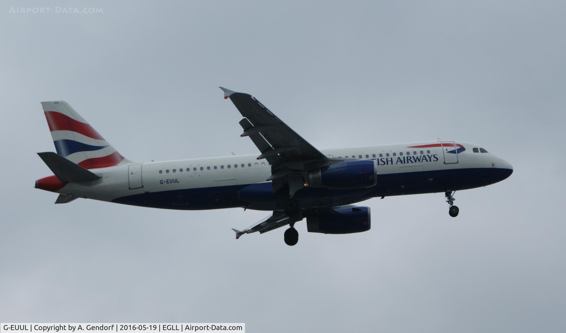 G-EUUL, 2002 Airbus A320-232 C/N 1708, British Airways, is here landing at London Heathrow(EGLL)