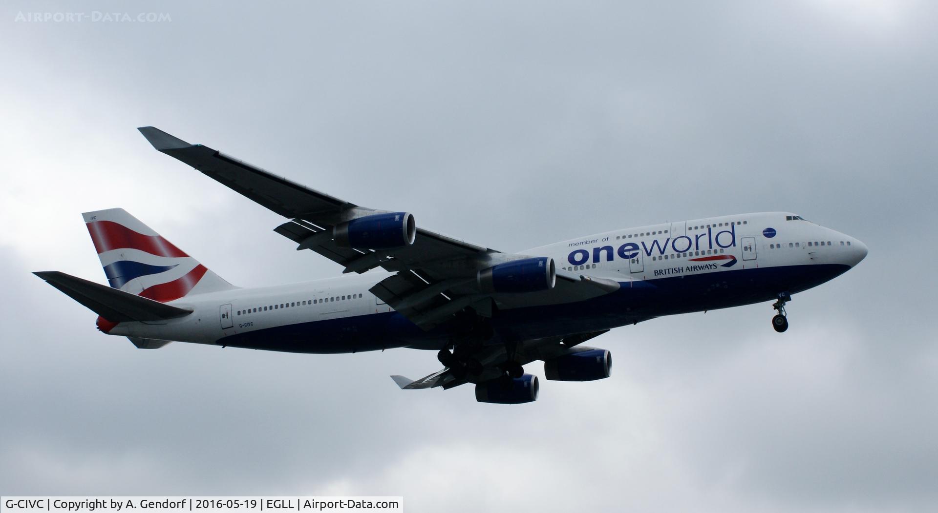 G-CIVC, 1994 Boeing 747-436 C/N 25812, British Airways (One World ttl.), is here approaching RWY 27R at London Heathrow(EGLL)