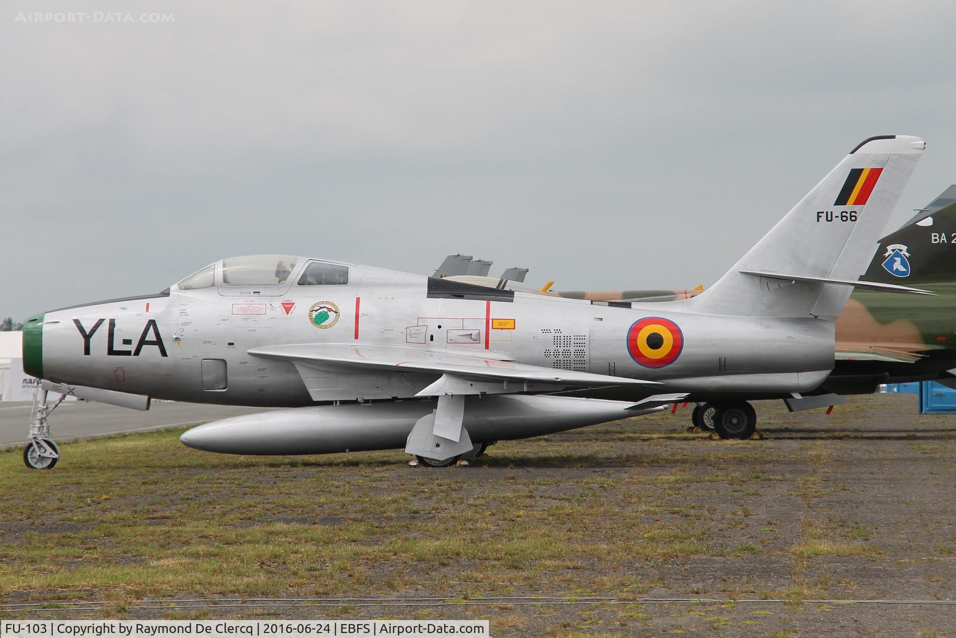 FU-103, 1953 Republic F-84F Thunderstreak C/N 53-6597, Repainted with fake reg. FU-66  YL-A and preserved at Florennes.