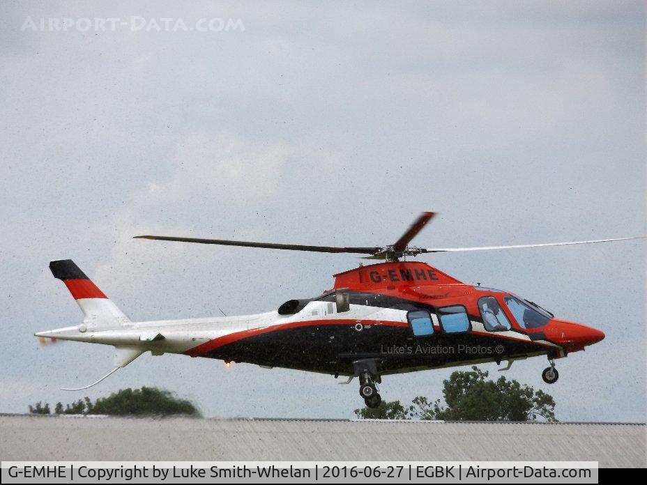 G-EMHE, 2011 Agusta A-109S Grand C/N 22182, Departing from Sywell Aerodrome.
