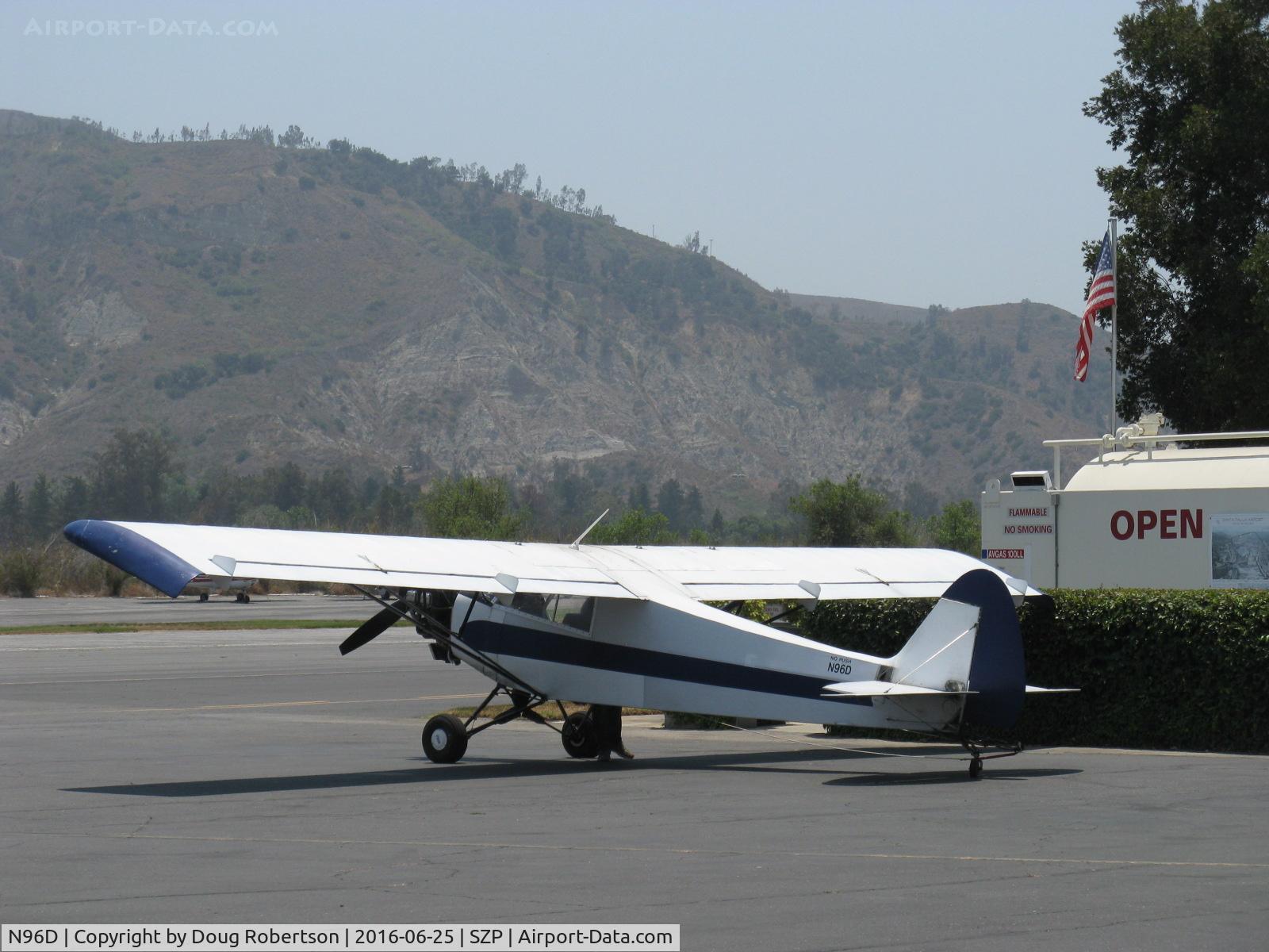N96D, Piper PA-18-135 Super Cub C/N 183810, Piper PA-18-135 SUPER CUB, Unknown engine operated uncowled as a banner tow aircraft, at Fuel Dock. Will banner tow today from Rwy 22L Grass swoop 'n snag pickup. Wing span, fences, extended?