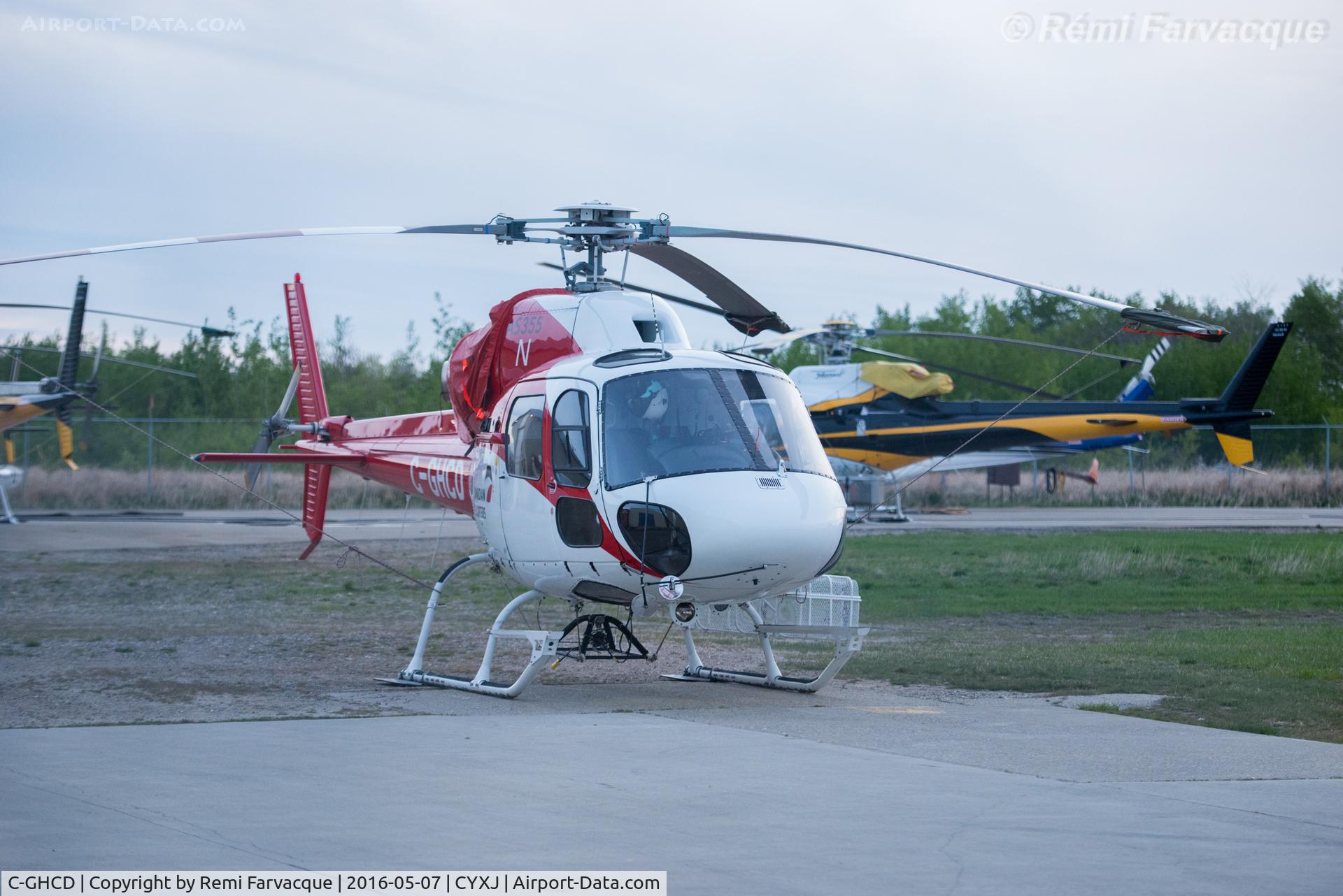 C-GHCD, 2002 Aerospatiale AS-355N Ecureuil 2 C/N 5702, Parked for the night, fighting forest fires.