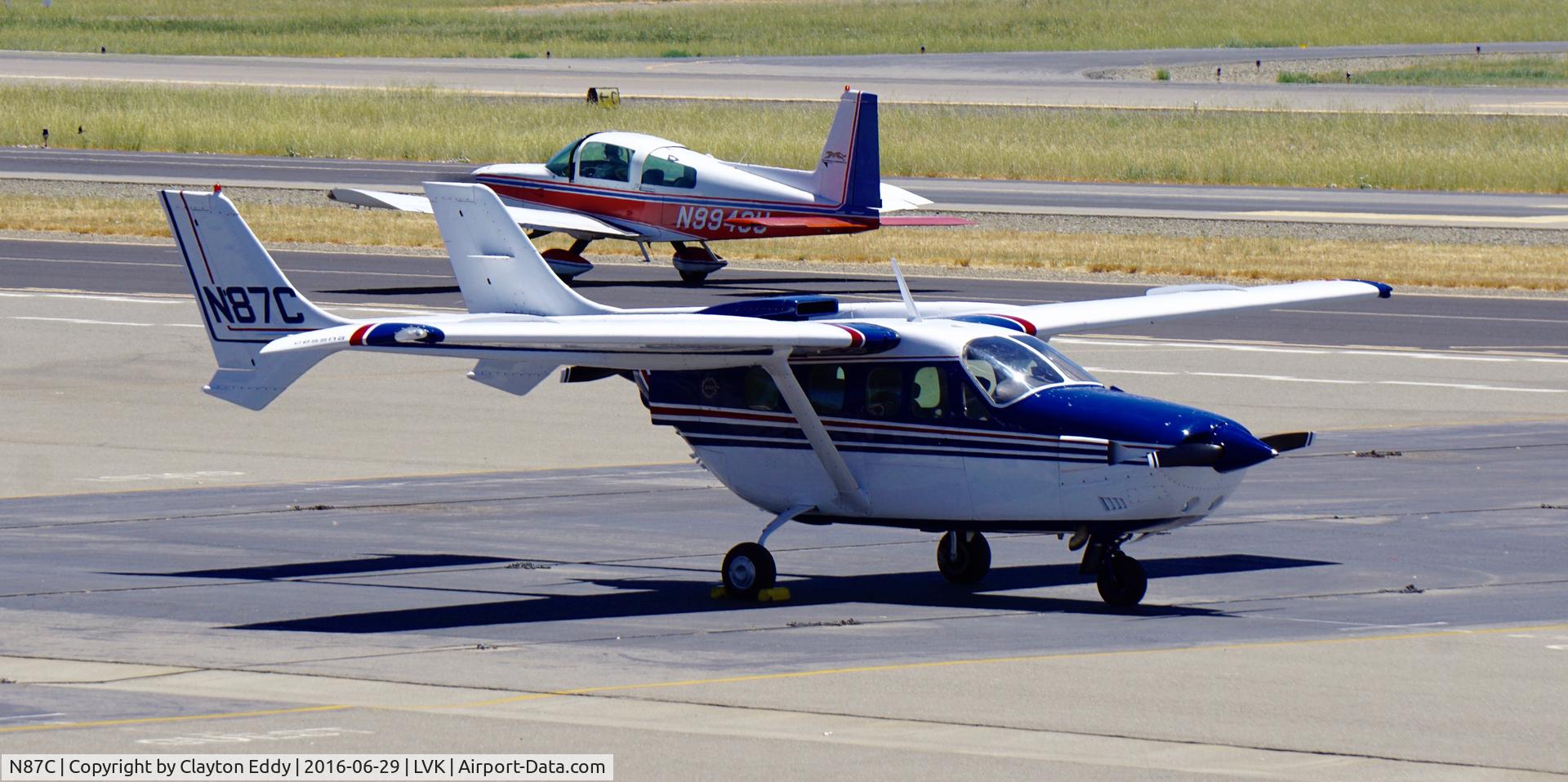 N87C, 1974 Cessna T337G Turbo Super Skymaster C/N P3370118, Spymaster parked on the ramp at Livermore Airport California.