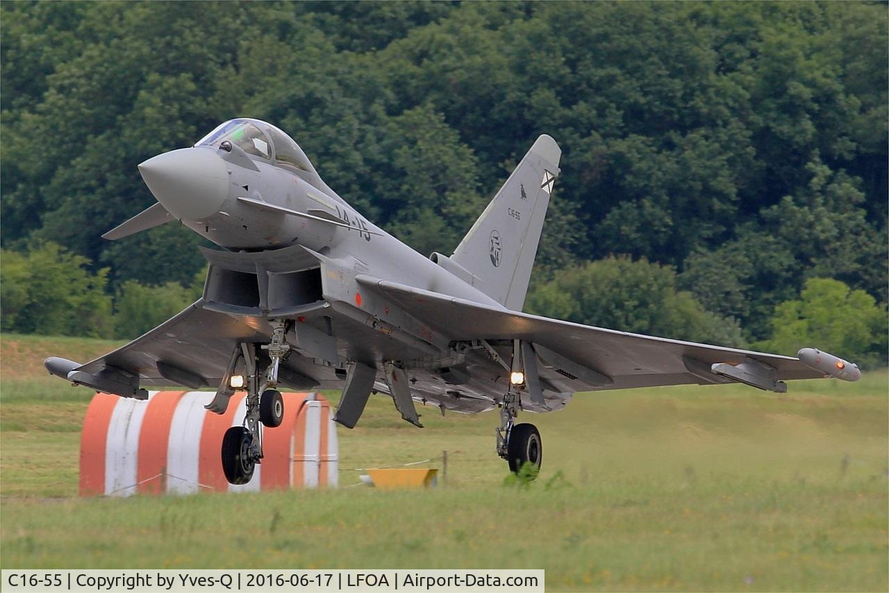 C16-55, Eurofighter EF-2000 Typhoon S C/N SS037, Spanish Air Force Eurofighter EF-2000 Typhoon S, Landing rwy 24, Avord Air Base 702 (LFOA) Open day 2016