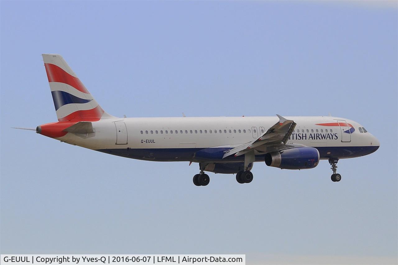 G-EUUL, 2002 Airbus A320-232 C/N 1708, Airbus A320-232, Short approach Rwy 31R, Marseille-Provence Airport (LFML-MRS)