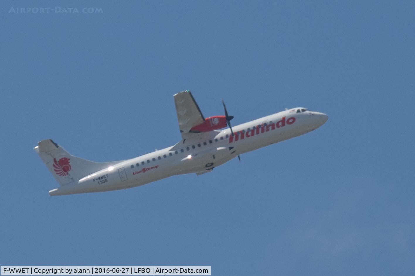 F-WWET, 2016 ATR 72-600 C/N 1336, Climbing out on a test flight - taken at some distance (from the Aeroscopia car park)