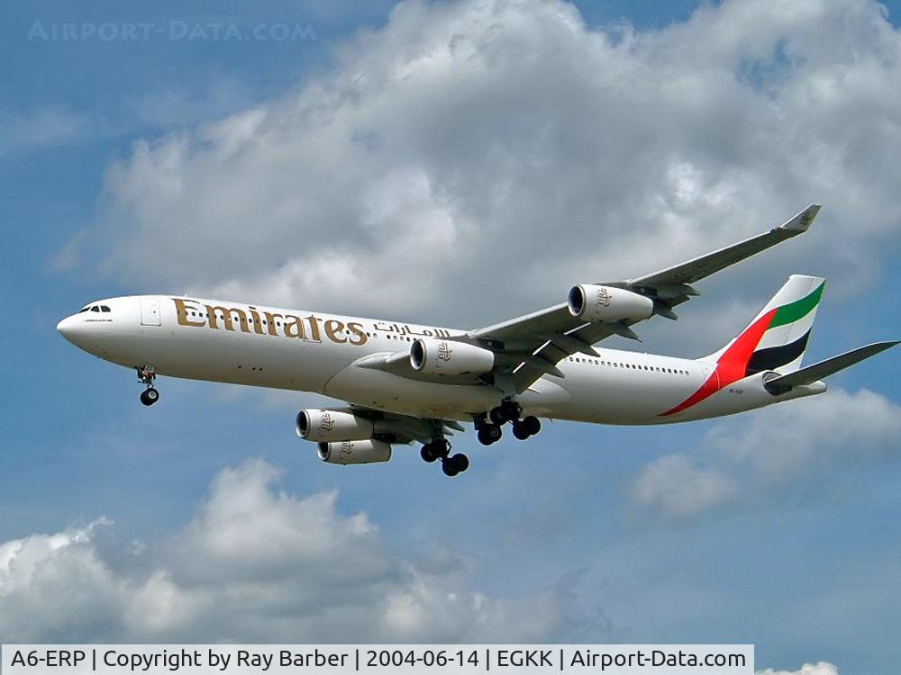 A6-ERP, 1997 Airbus A340-313 C/N 185, Airbus A340-313X [185] (Emirates Airlines) Gatwick~G 14/06/2004