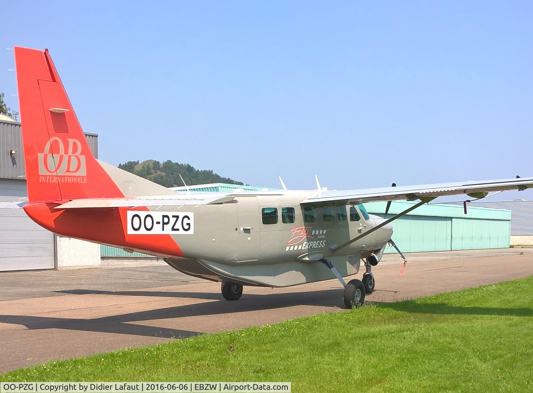 OO-PZG, 2009 Cessna 208B Grand Caravan C/N 208B2148, Picture taken in EBZW
Plane is currently in Britain for repaint
Will arrive in EBKT on 04 July 2016
Will be transferred to EBZW on the 5th of  July 2016
