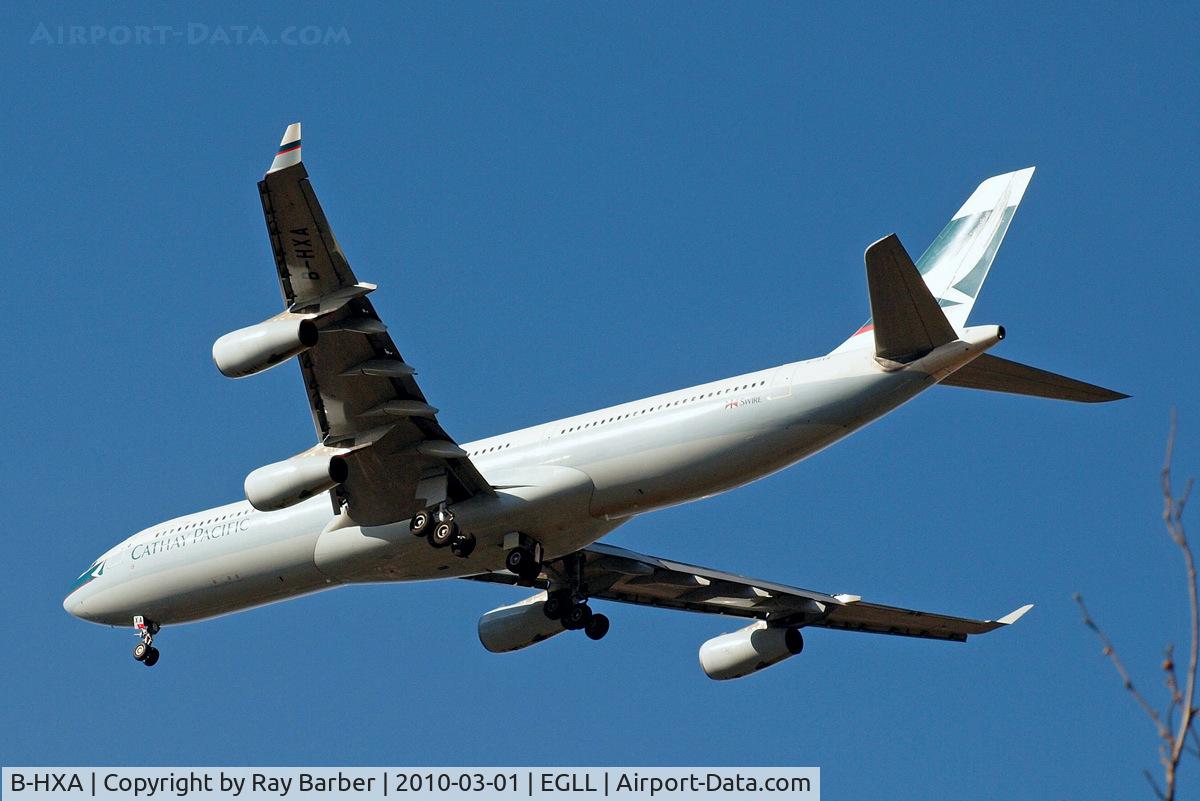 B-HXA, 1996 Airbus A340-313 C/N 136, Airbus A340-313X [136] (Cathay Pacific Airways) Home~G 01/03/2010. On approach 27R.
