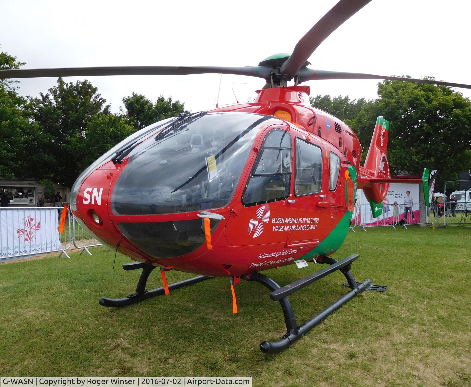 G-WASN, 2008 Eurocopter EC-135T-2+ C/N 0746, Off airport. Wales Air Ambulance helicopter on display at the Wales National Air Show held in Swansea, Wales, UK.