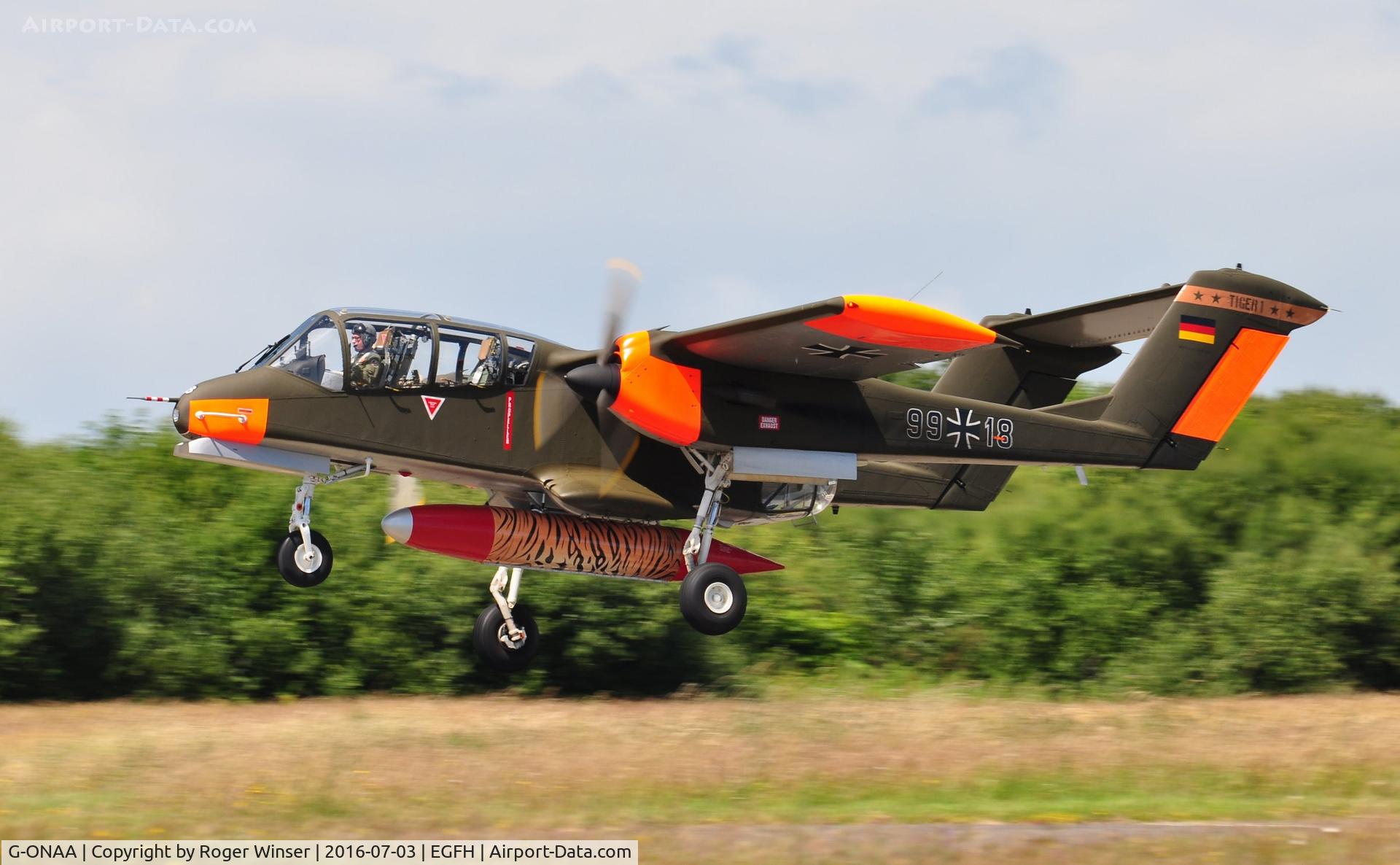 G-ONAA, 1971 North American OV-10B Bronco C/N 338-3, Bronco departing Runway 22.