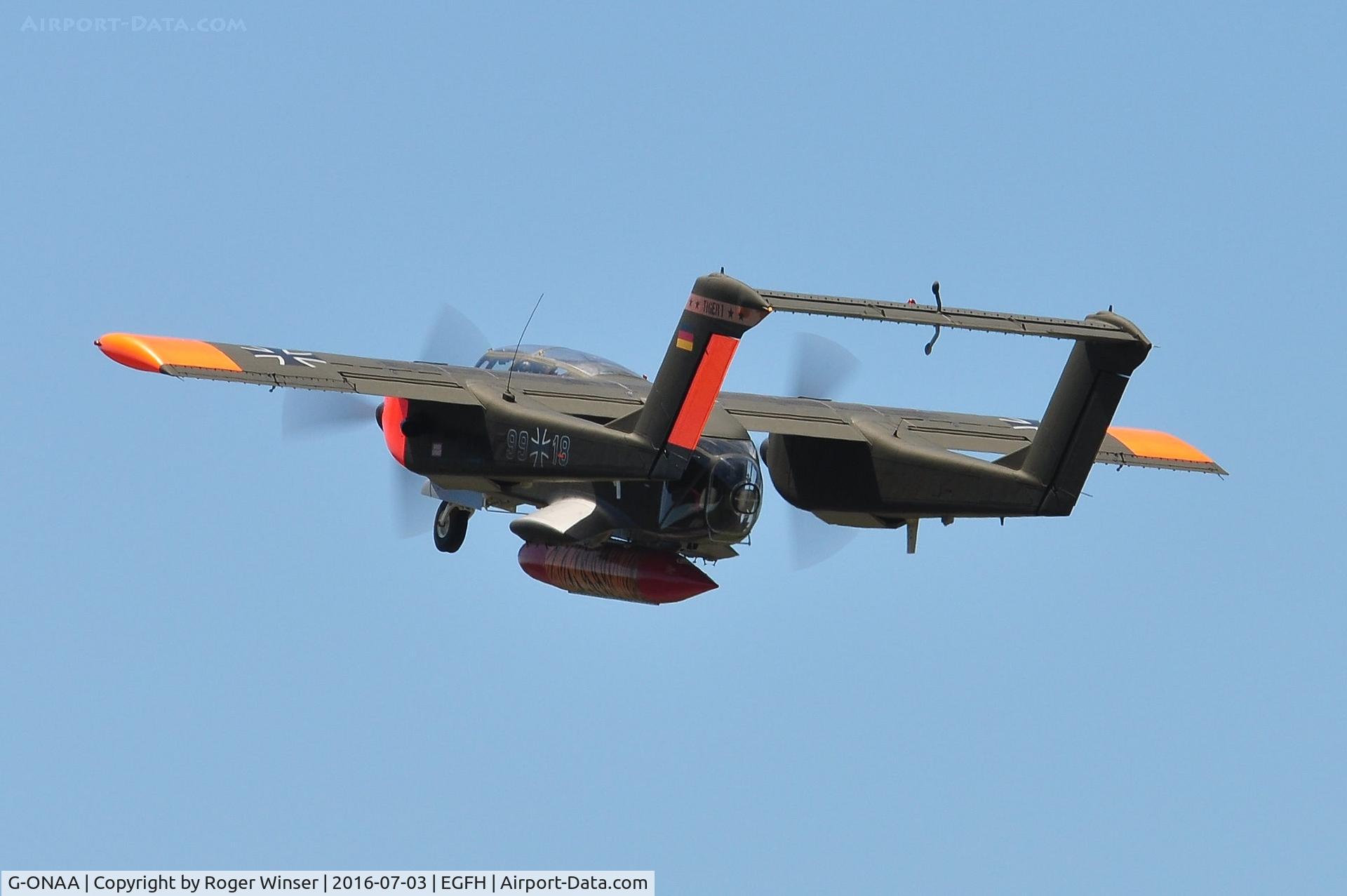 G-ONAA, 1971 North American OV-10B Bronco C/N 338-3, Bronco departing Runway 22.
