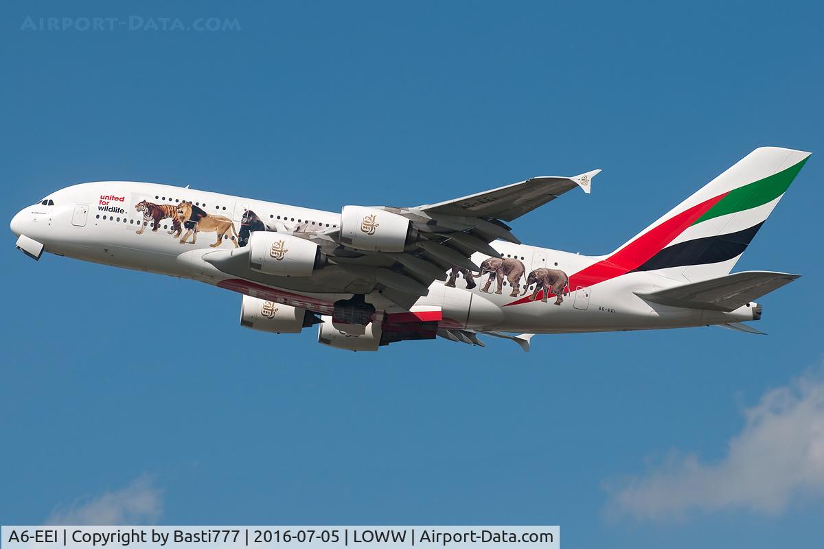 A6-EEI, 2012 Airbus A380-861 C/N 123, A6-EEI Wildelife c/s @VIE