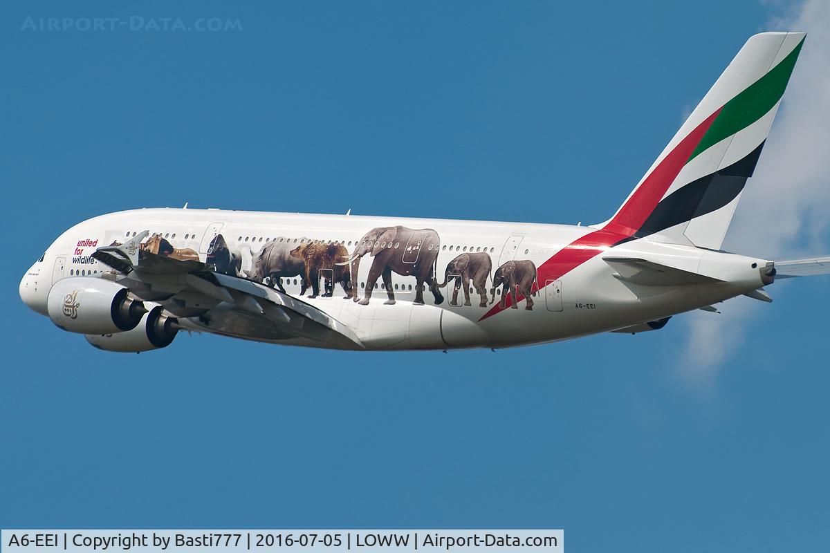 A6-EEI, 2012 Airbus A380-861 C/N 123, A6-EEI Wildelife c/s @VIE