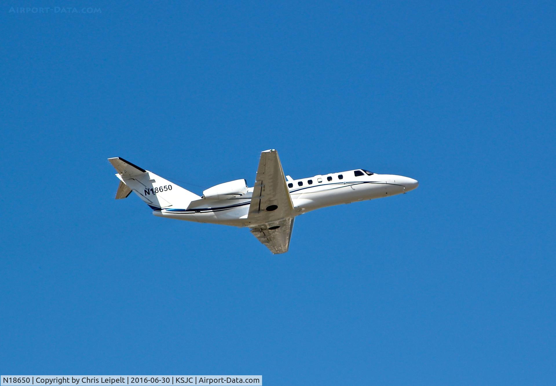 N18650, 2010 Cessna 525B  Citation CJ3 C/N 525B-0343, Redwood Aviation LLC (Redwood City, CA) 2011 Cessna Citation CJ3 departing at San Jose International Airport, CA.