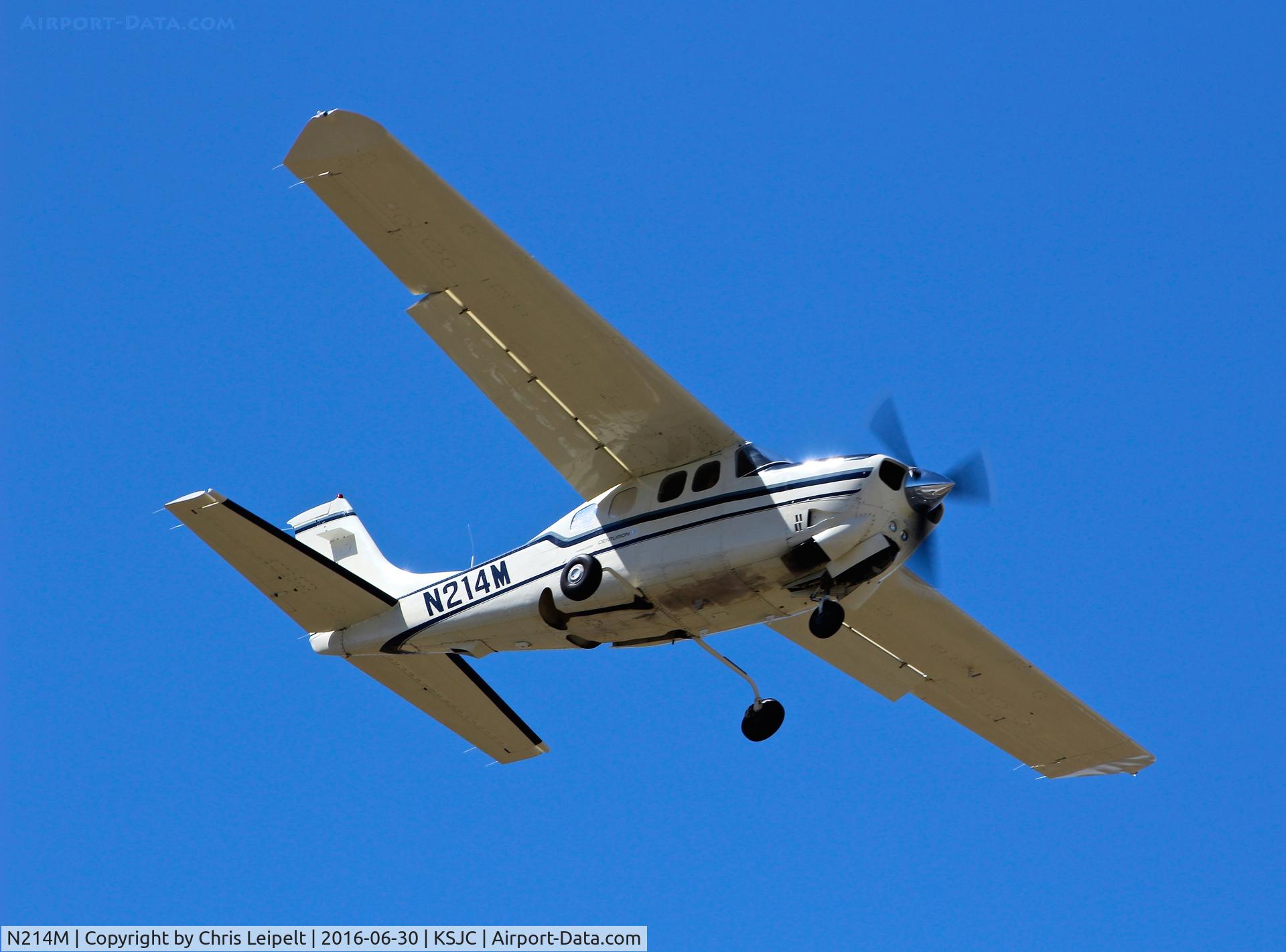 N214M, 1985 Cessna P210R Pressurised Centurion C/N P210-00863, So-Cal based 1985 Cessna P210R landing at San Jose International Airport, CA.