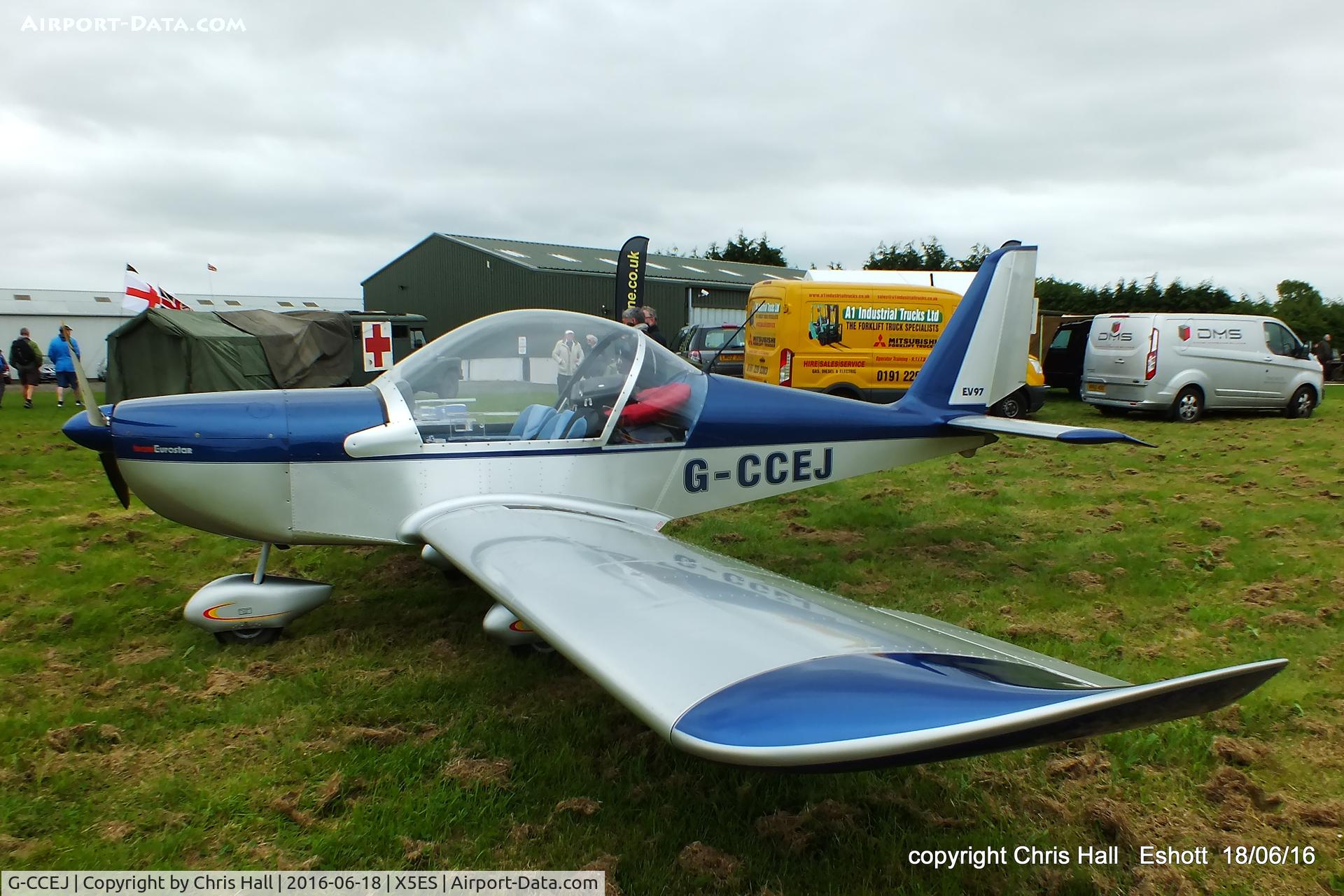 G-CCEJ, 2003 Aerotechnik EV-97 Eurostar C/N PFA 315-14011, at the Great North Fly in. Eshott