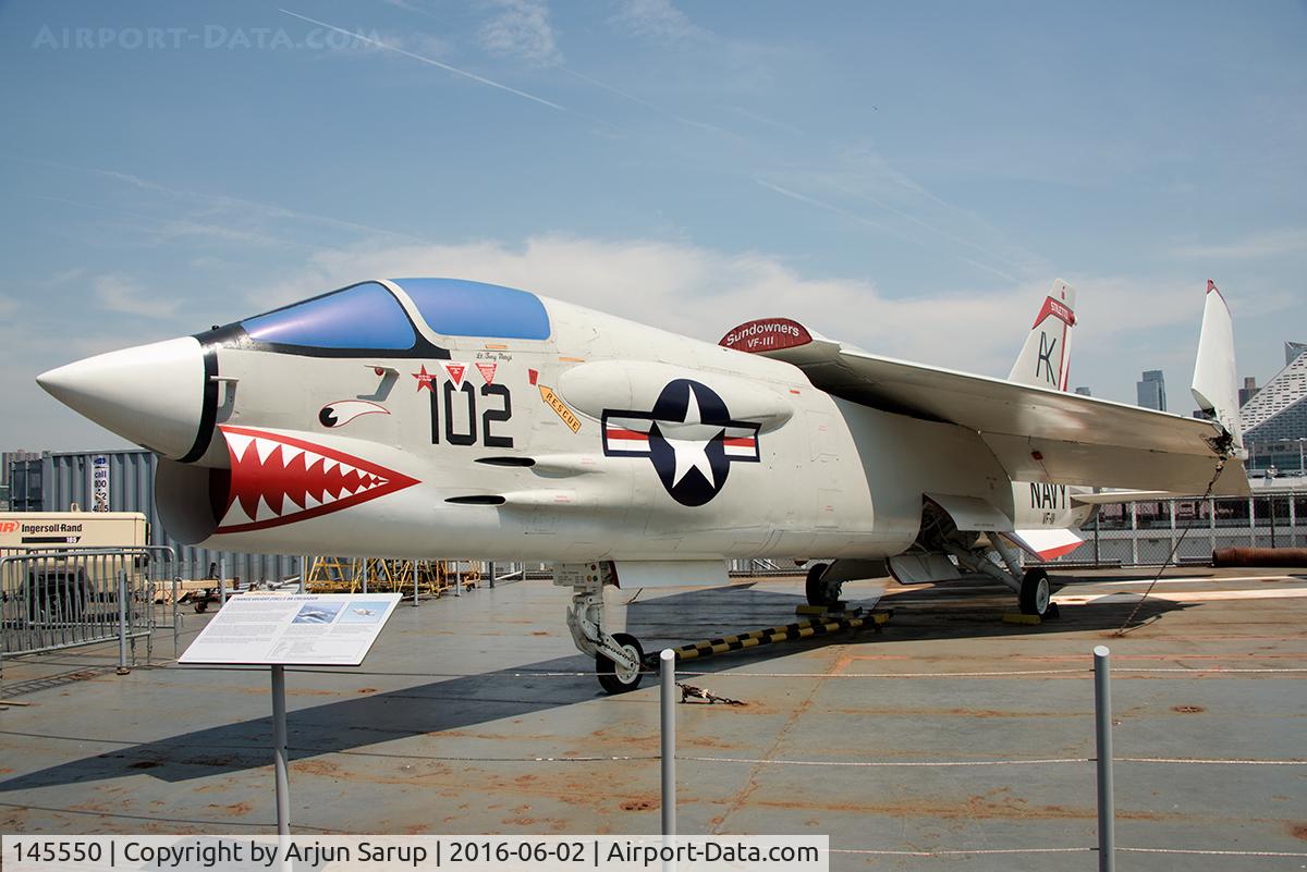 145550, Vought F-8K Crusader C/N 417, This Crusader is painted to represent Lt. Toni Nargi's aircraft from USS Intrepid that was credited with a missile kill of a North Vietnamese MiG-21 on Sept. 19, 1968. VF-111 'Sundowners' was deployed aboard USS Intrepid during Operation Rolling Thunder.